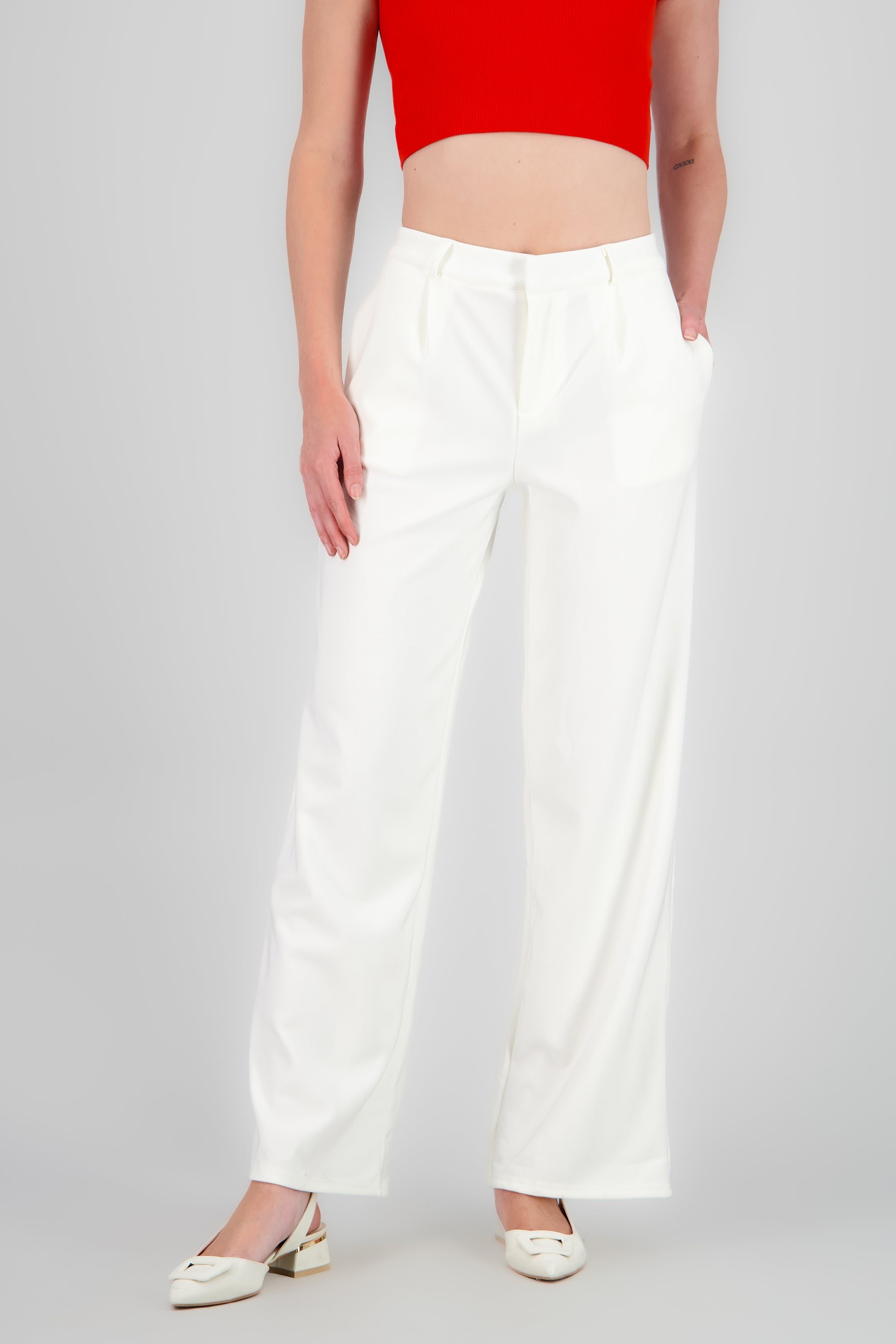 Pantalon amplio liso BLANCO