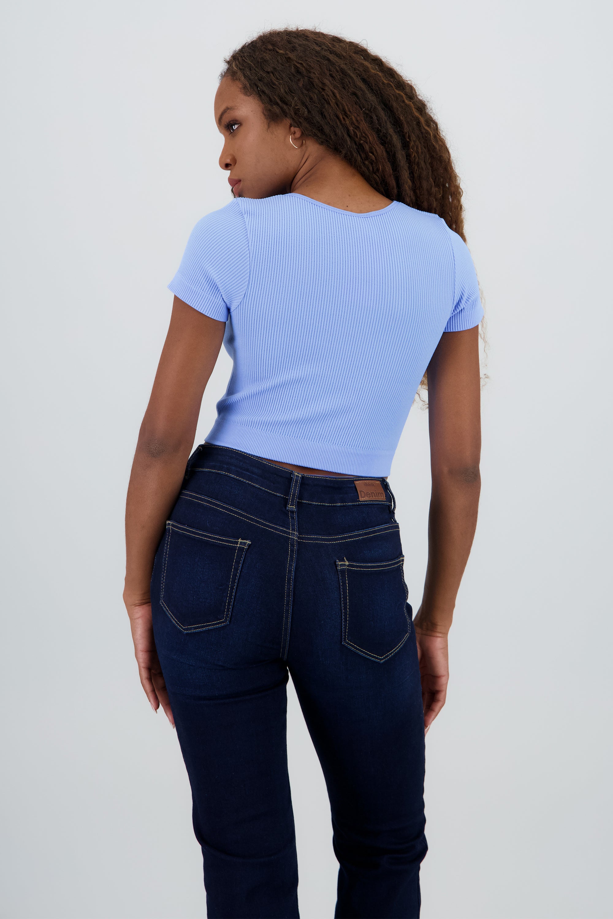 Top corto rib manga corta AZUL