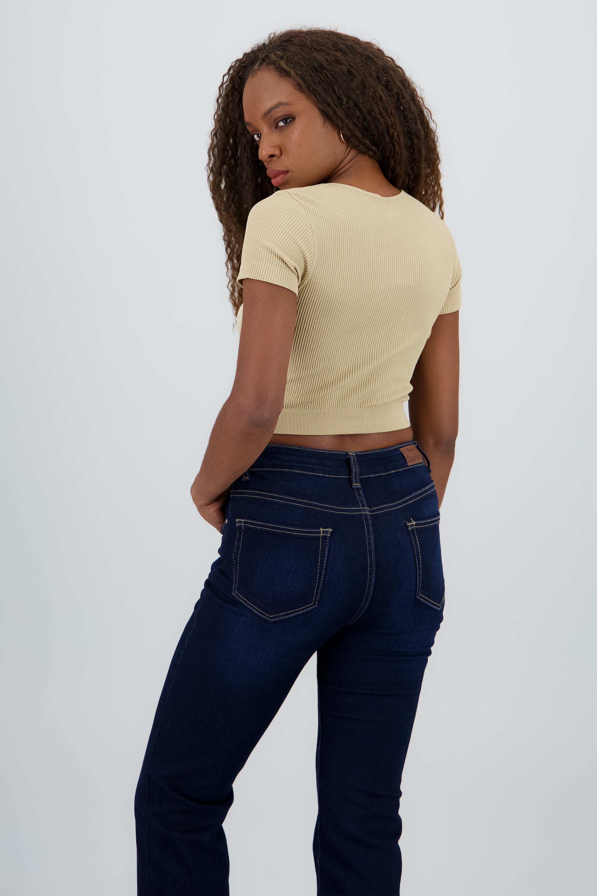 Top corto rib manga corta KHAKI
