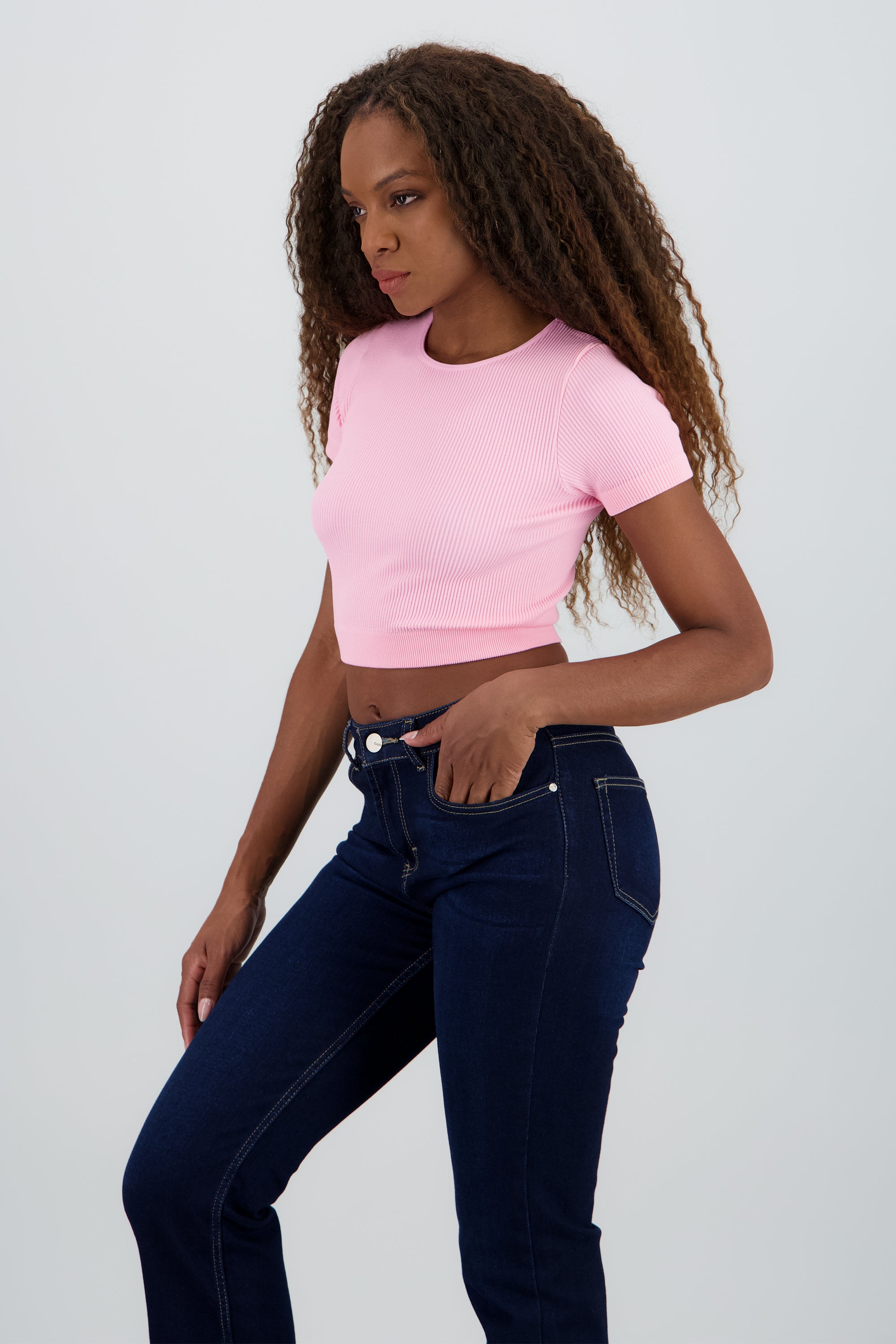 Top corto rib manga corta ROSA