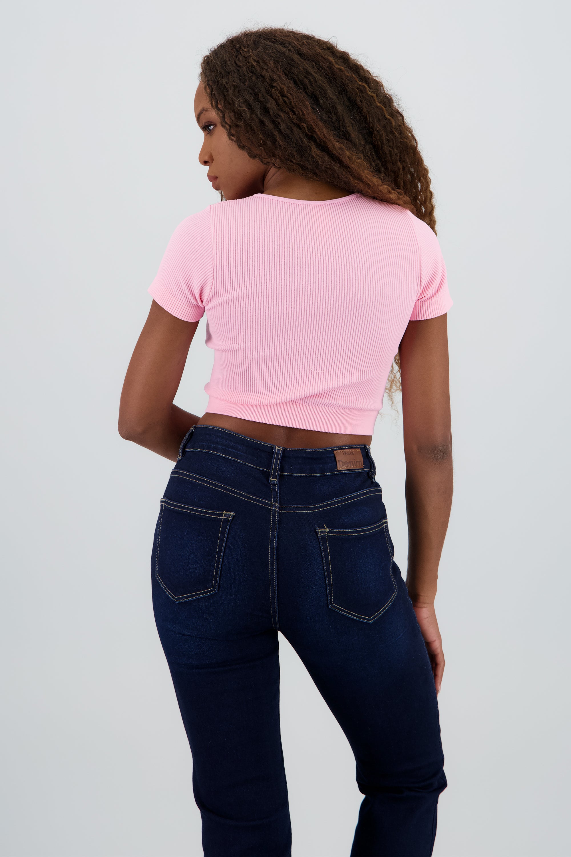 Top corto rib manga corta ROSA