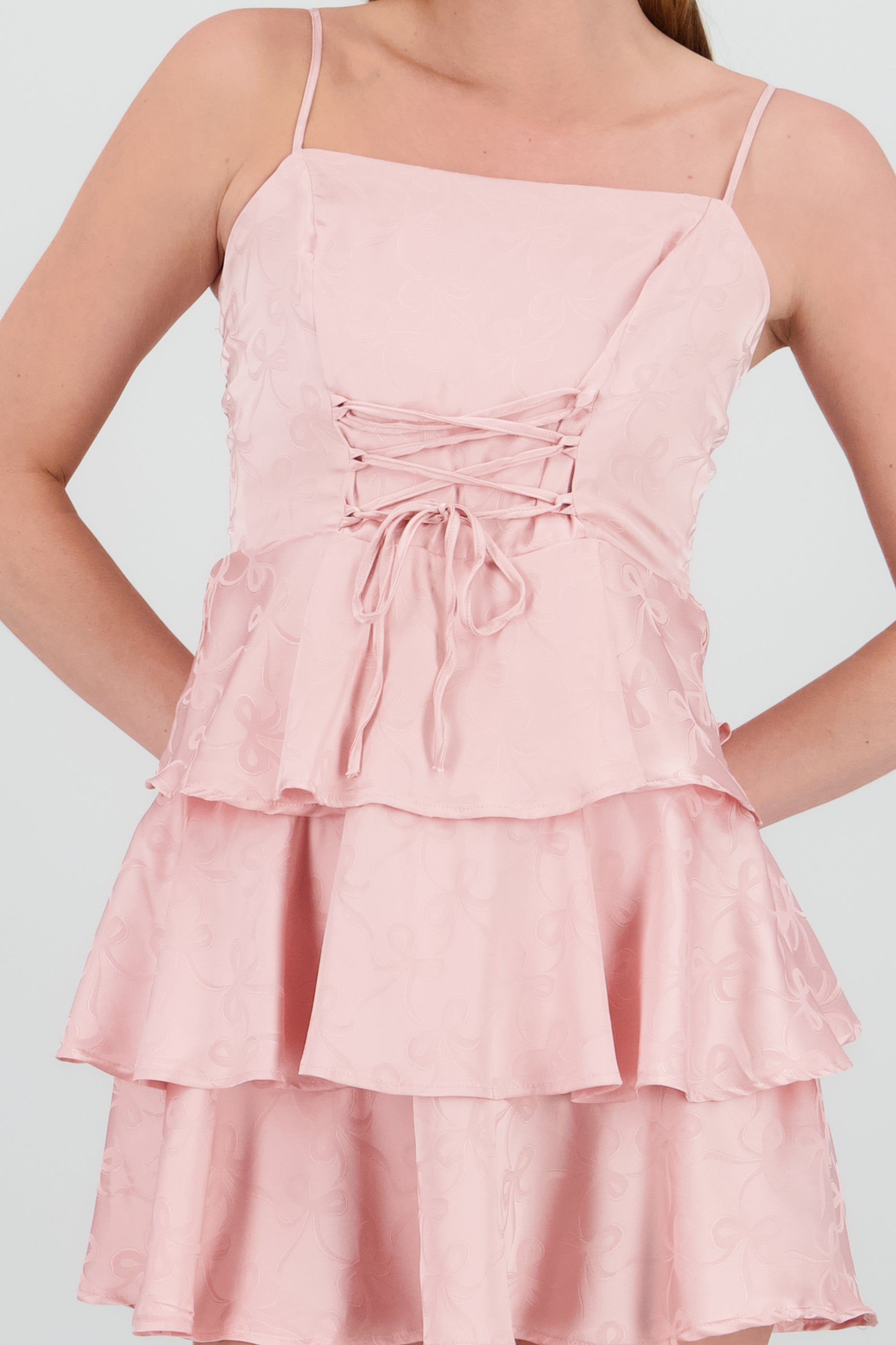 Vestido mini satin detalle moño lace up ROSA