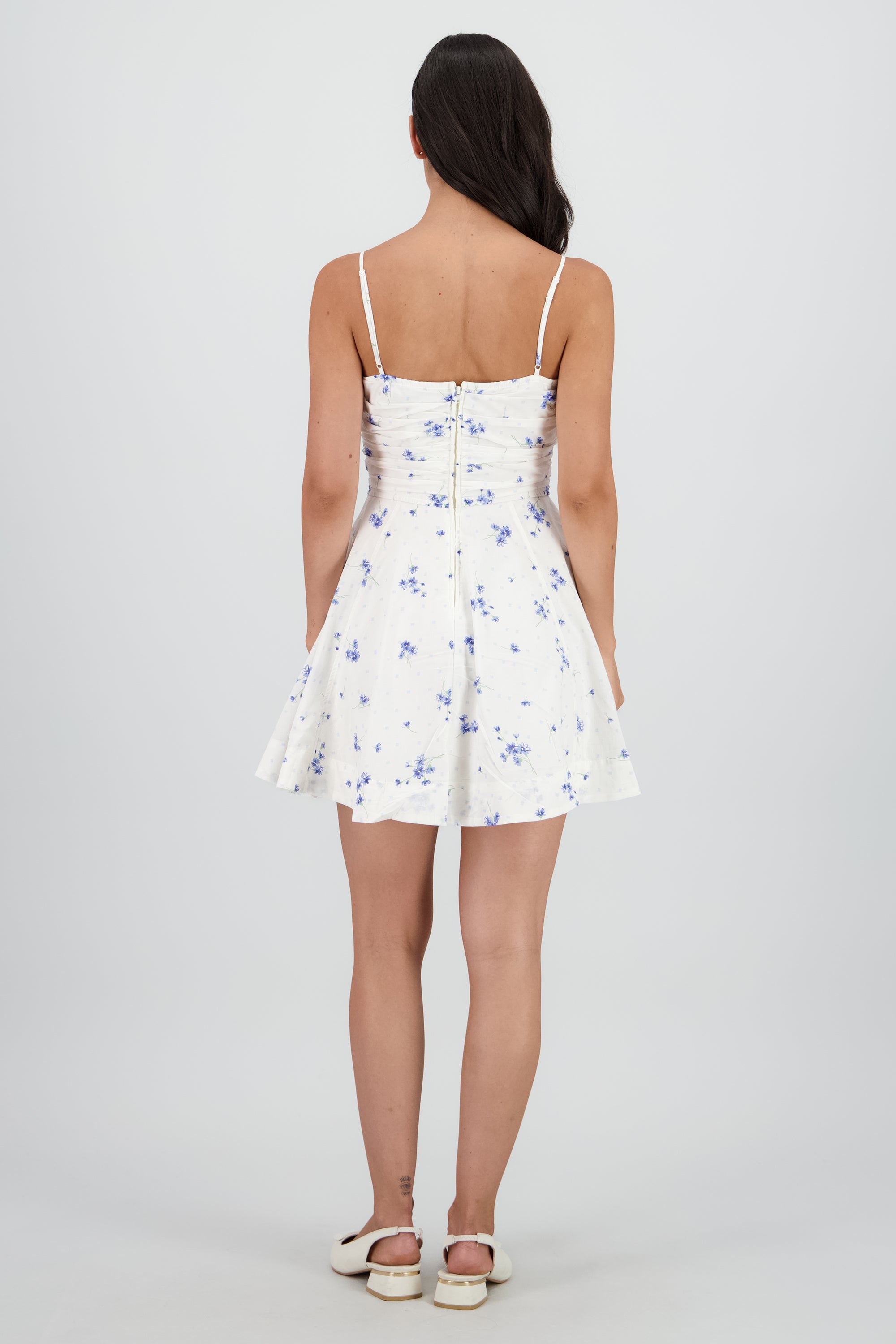 Vestido mini estampado flores y polka AZUL