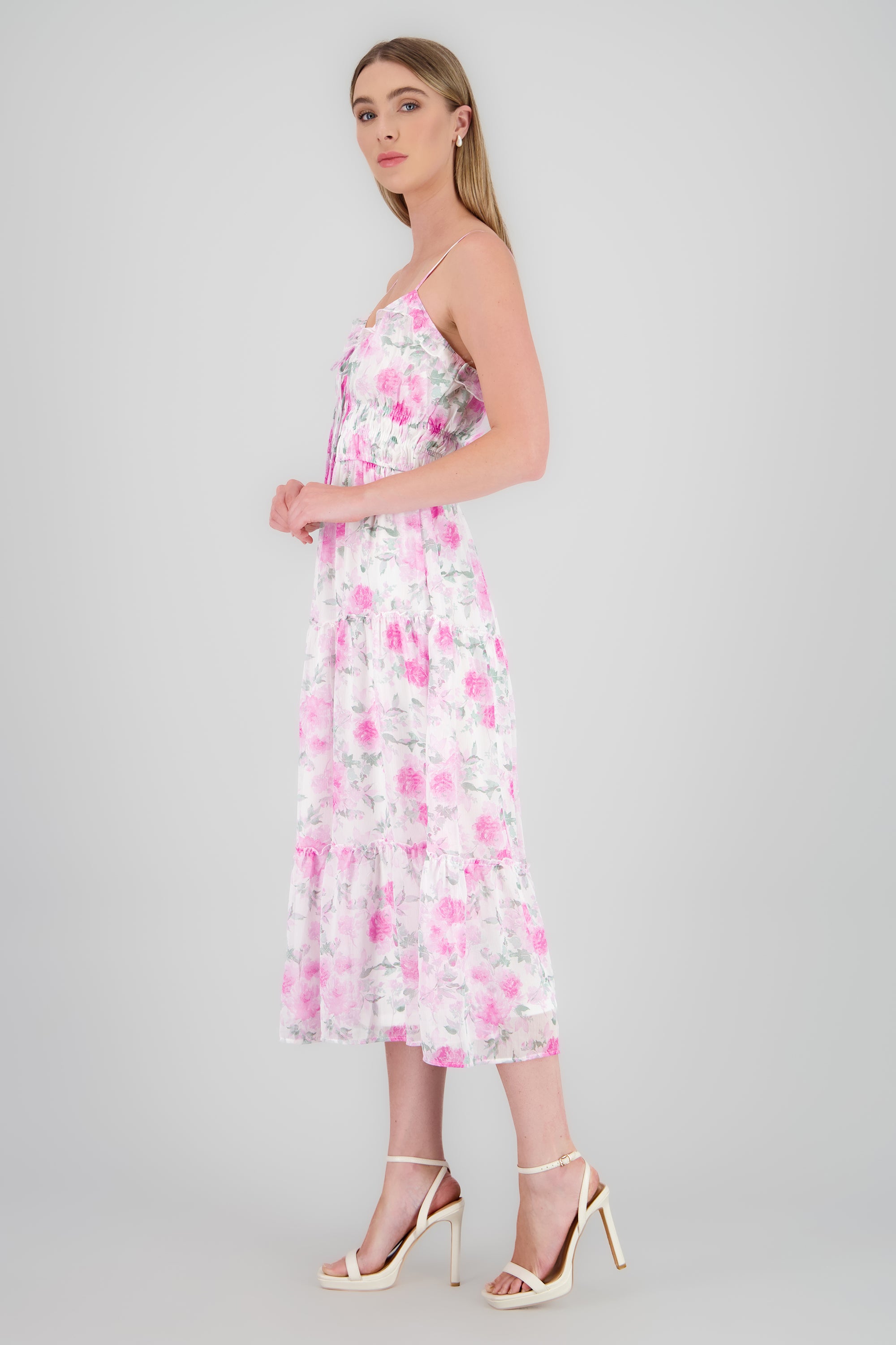 Vestido maxi olanes etampado flores ROSA COMBO