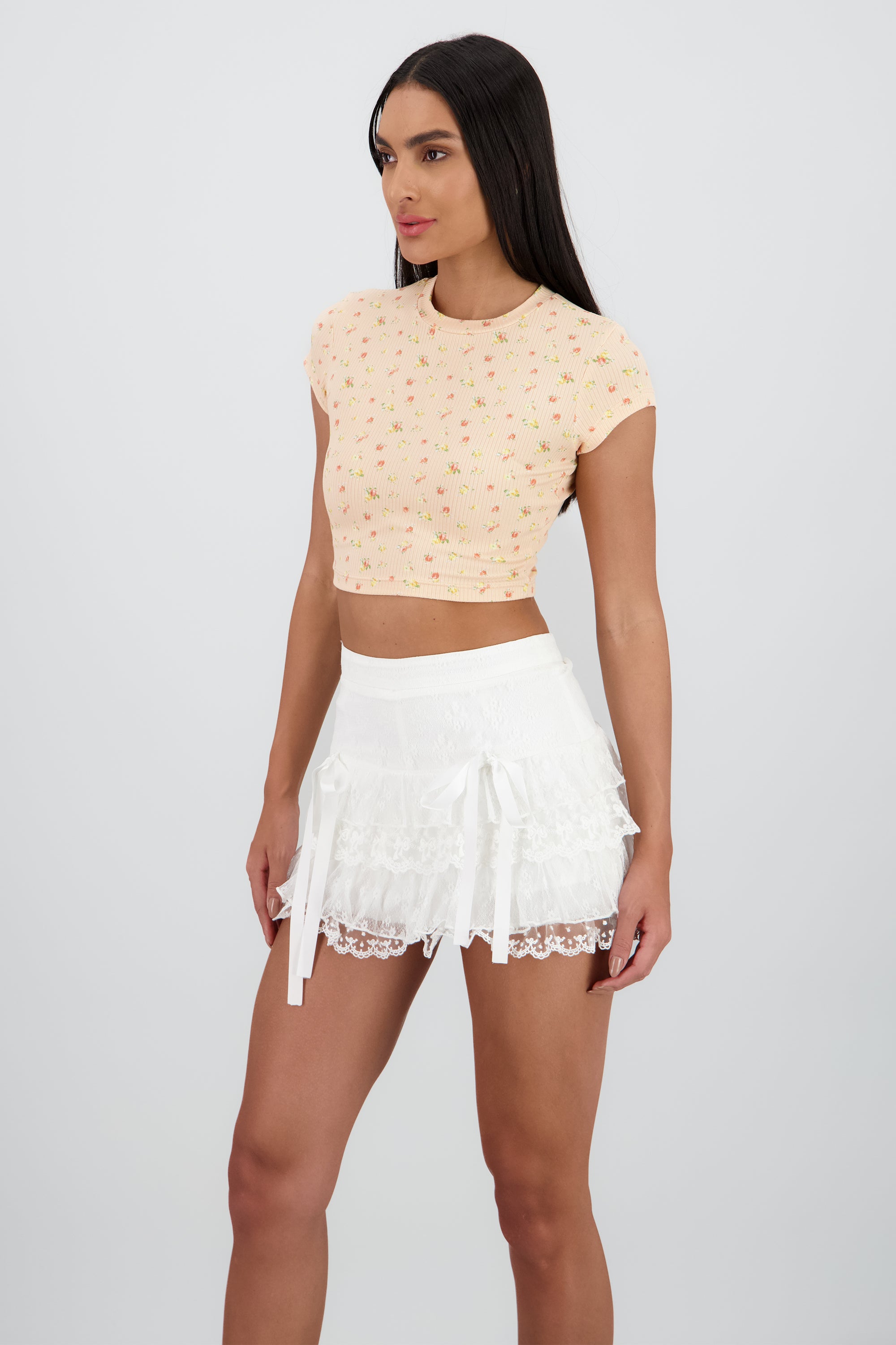 T-shirt manga corta estampado mini flores NARANJA COMBO