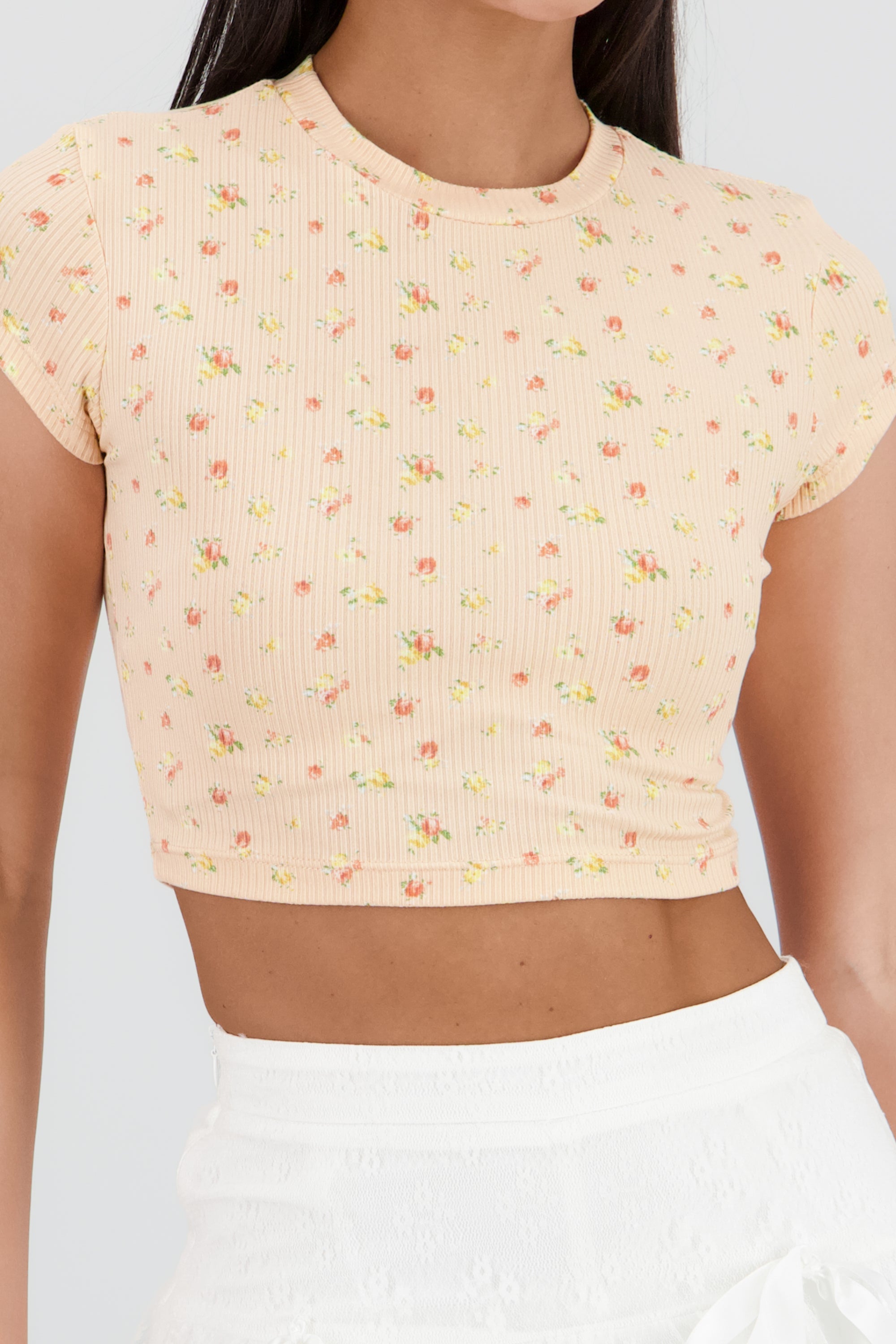 T-shirt manga corta estampado mini flores NARANJA COMBO