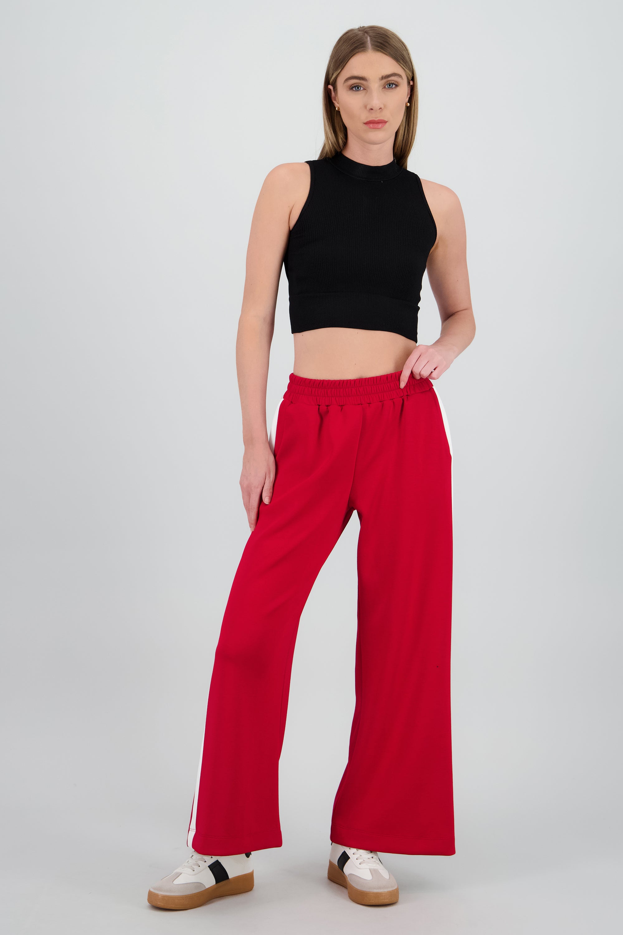 Pantalon wide leg detalle resorte contraste ROJO COMBO