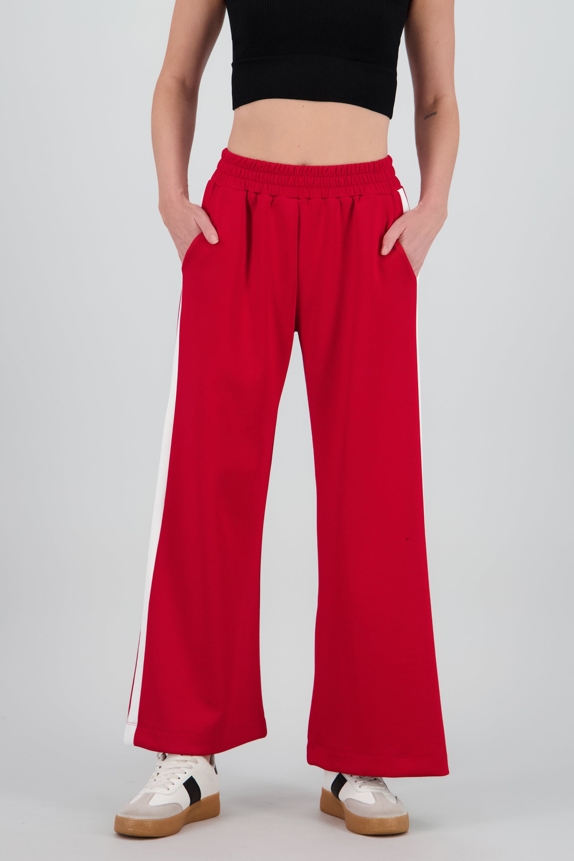 Pantalon wide leg detalle resorte contraste ROJO COMBO