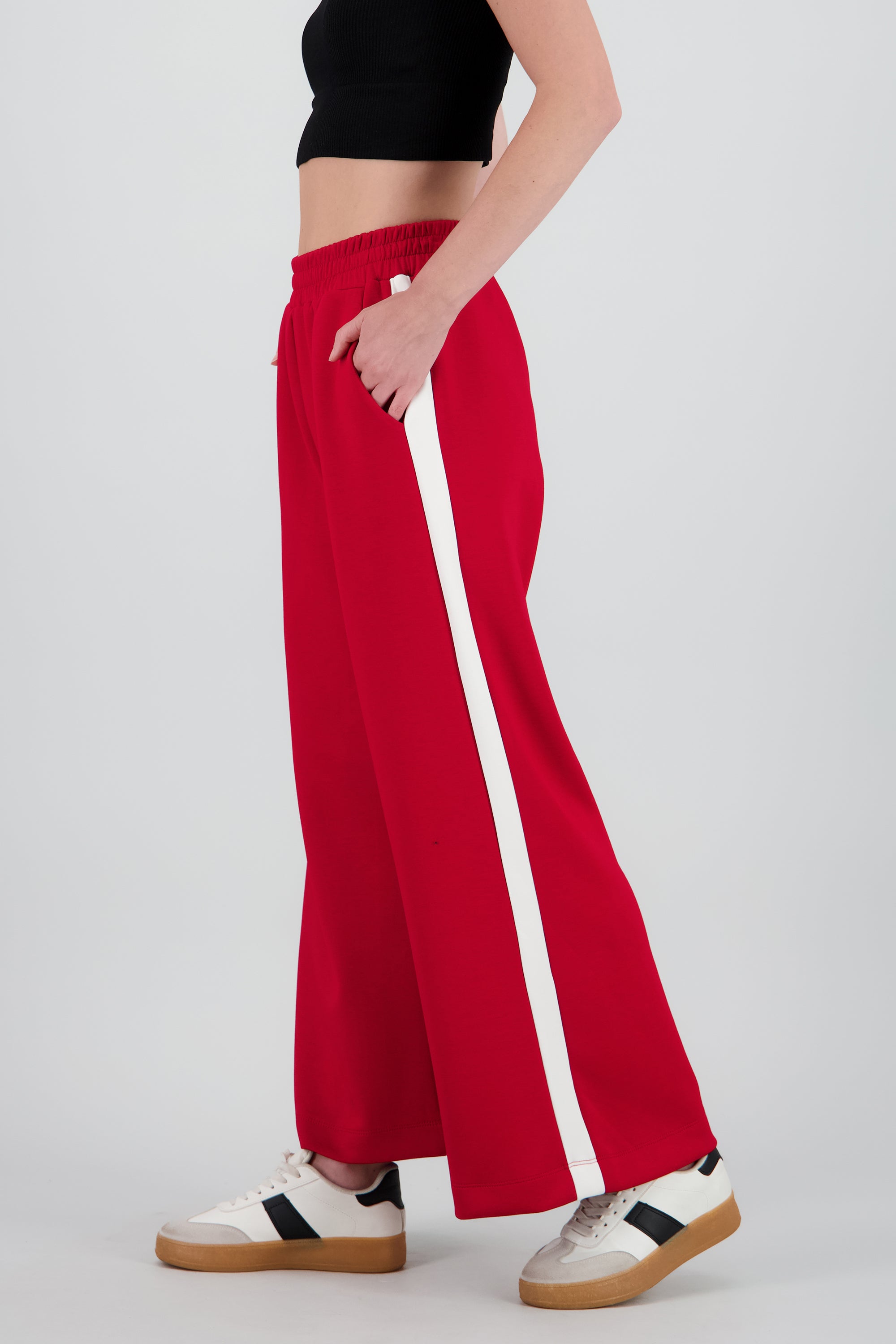 Pantalon wide leg detalle resorte contraste ROJO COMBO