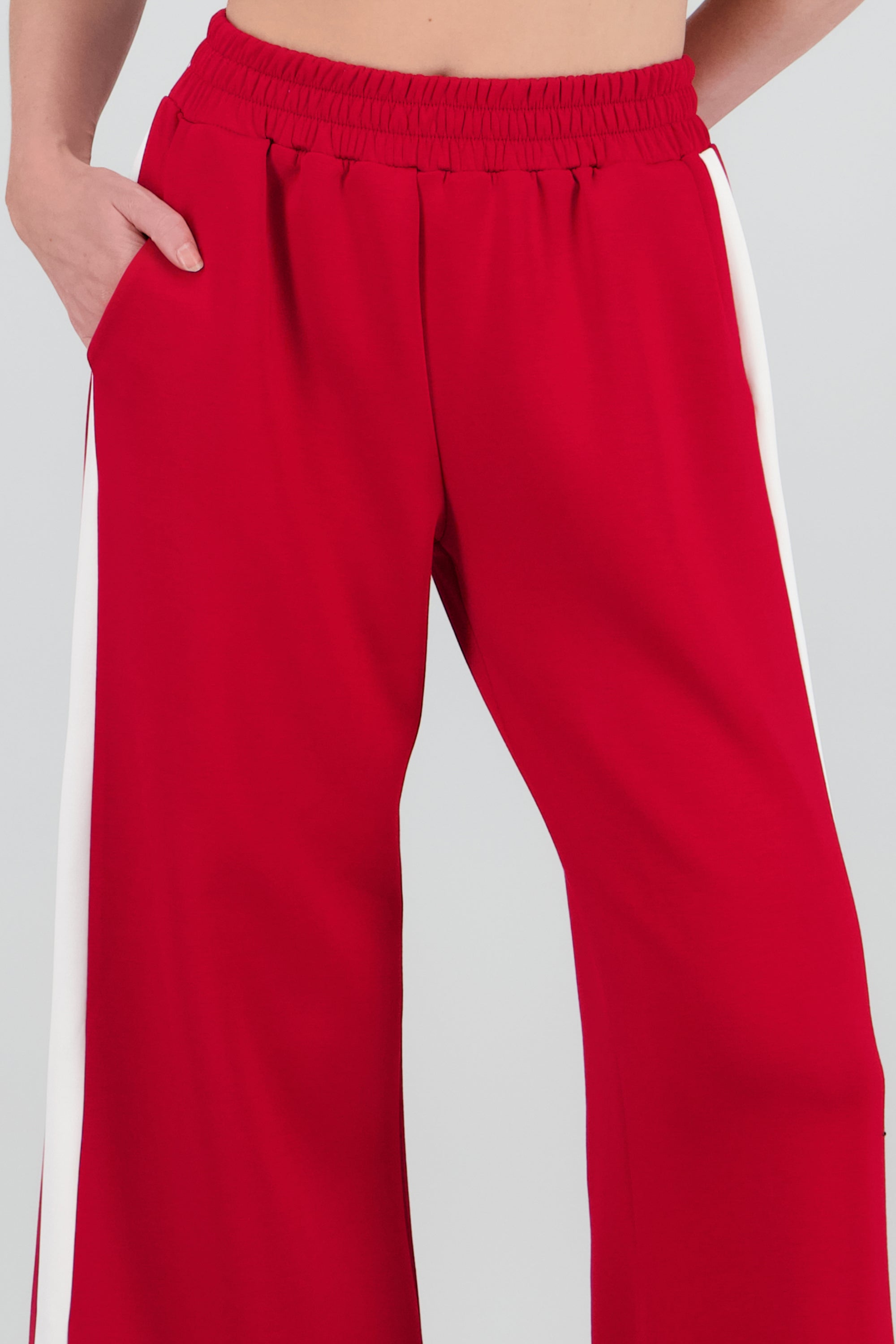 Pantalon wide leg detalle resorte contraste ROJO COMBO