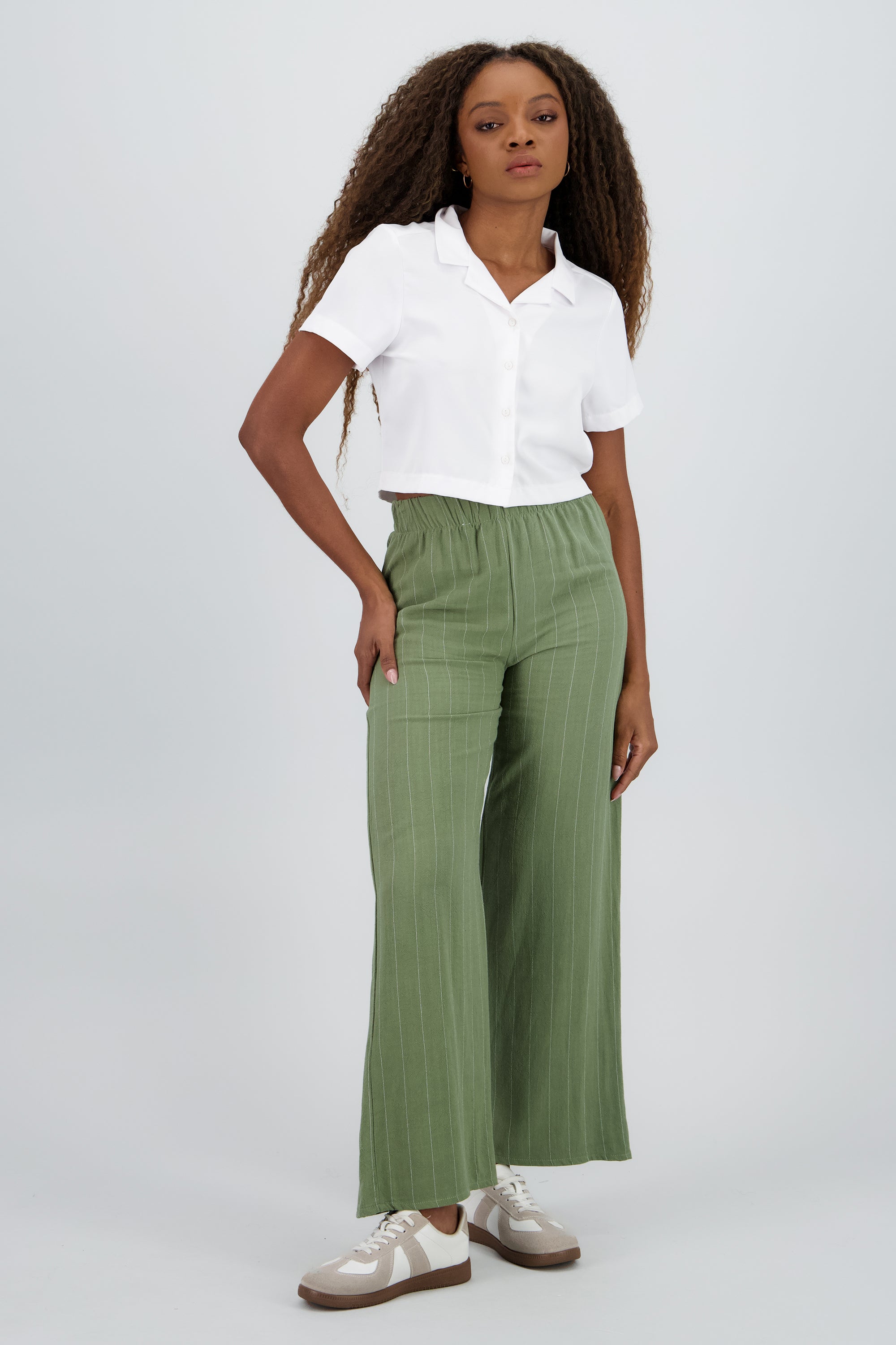 Pantalon recto rayas resorte pretina OLIVO