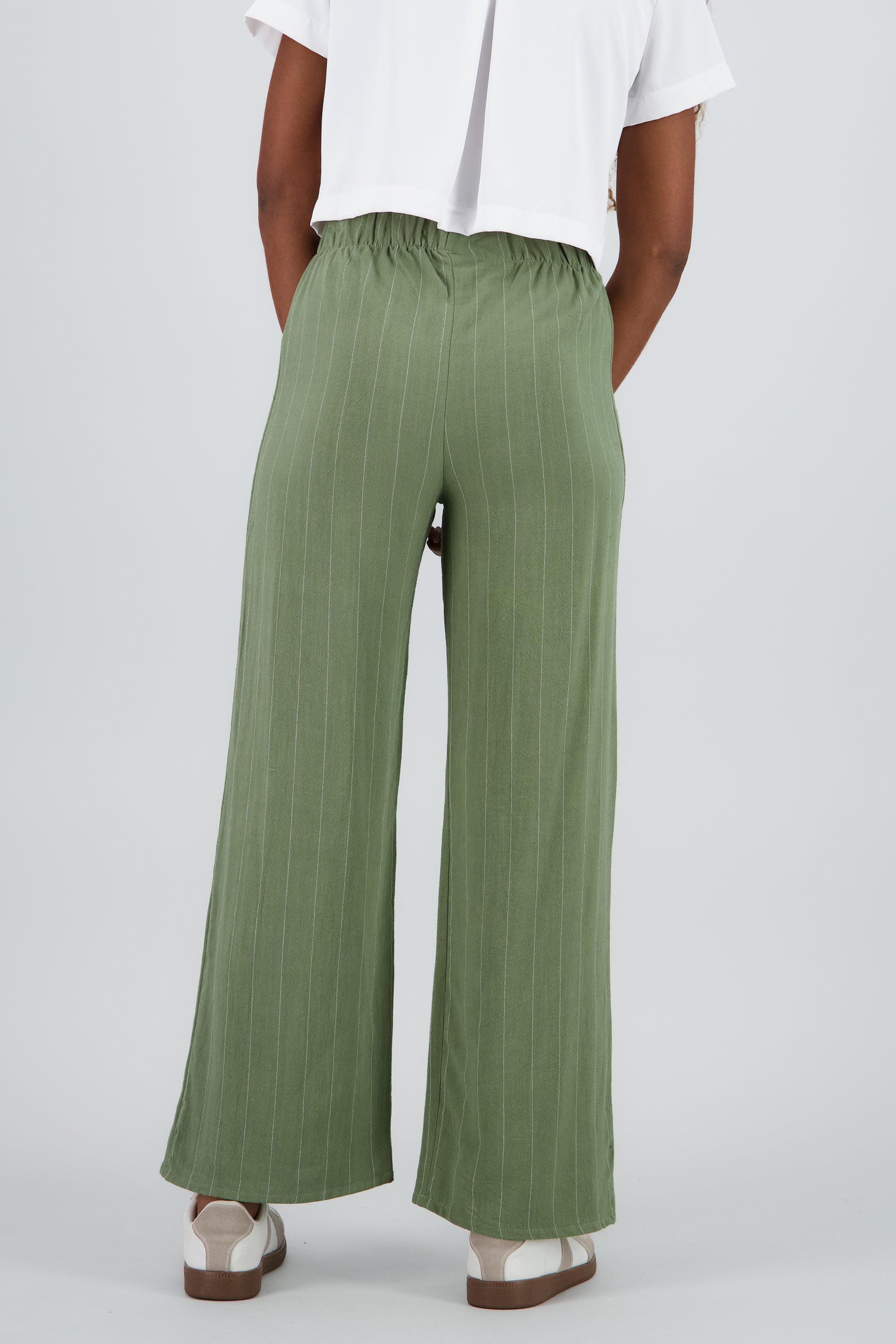 Pantalon recto rayas resorte pretina OLIVO