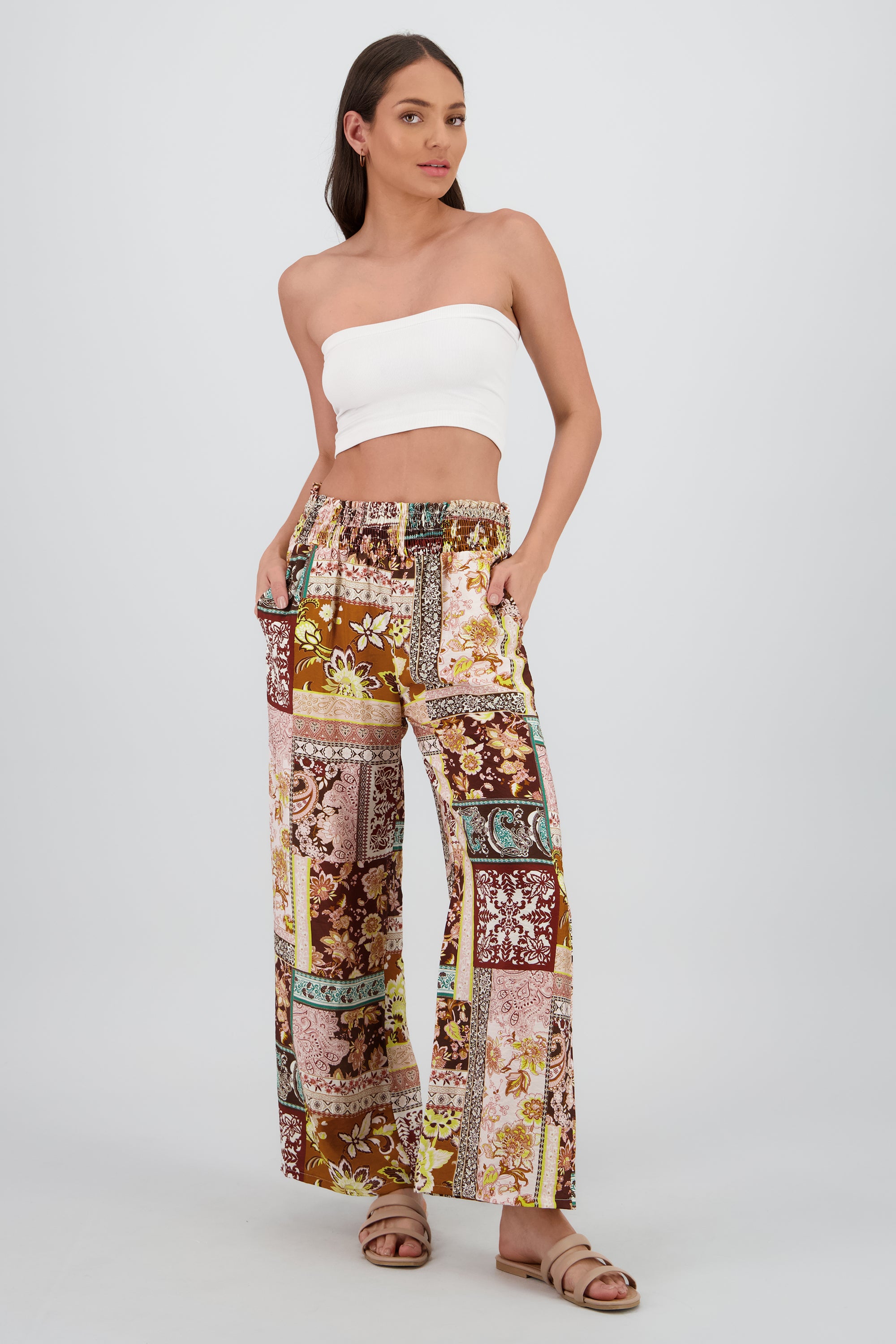 Pantalon amplio smock pretina VINO COMBO