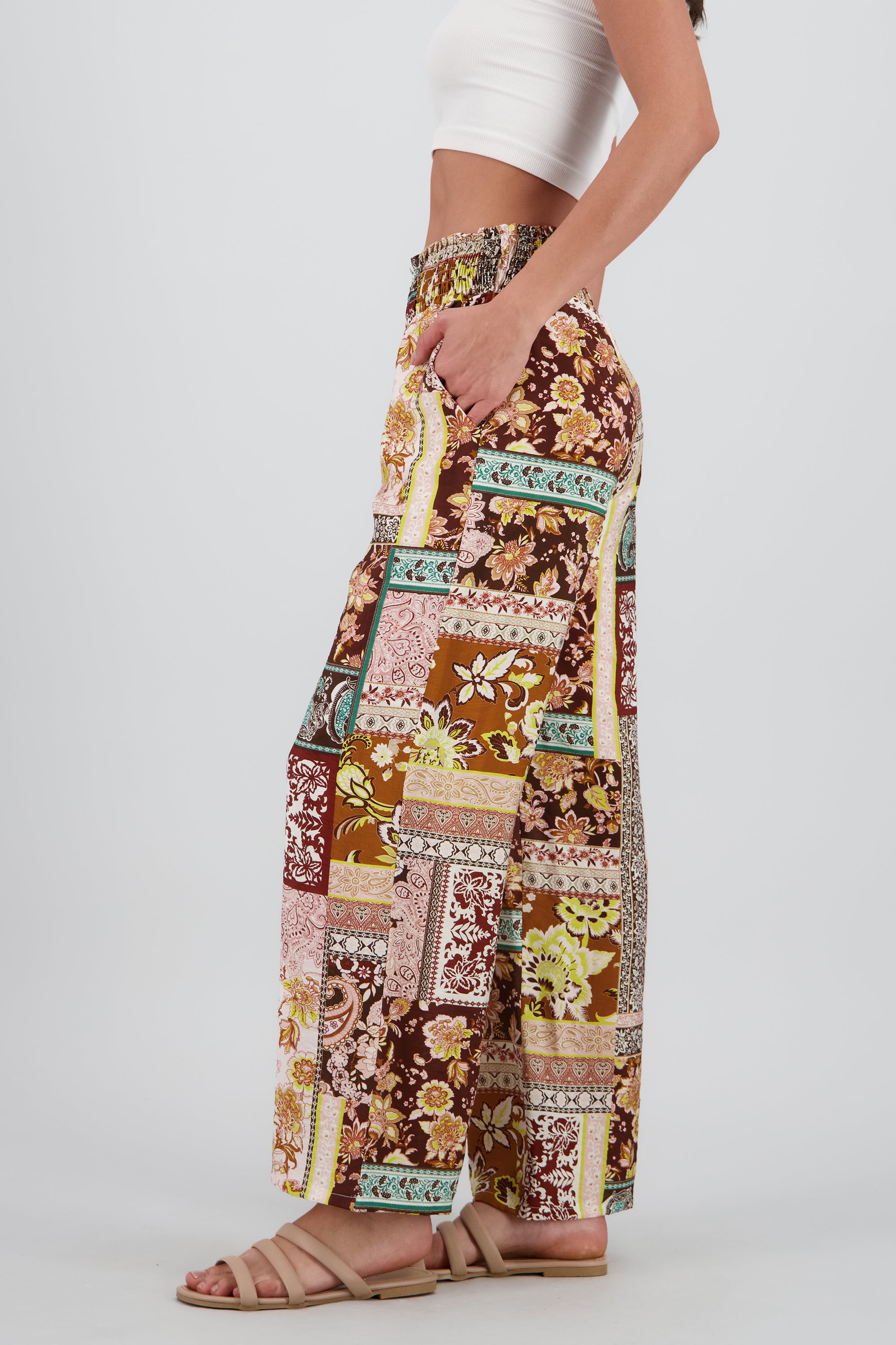 Pantalon amplio smock pretina VINO COMBO