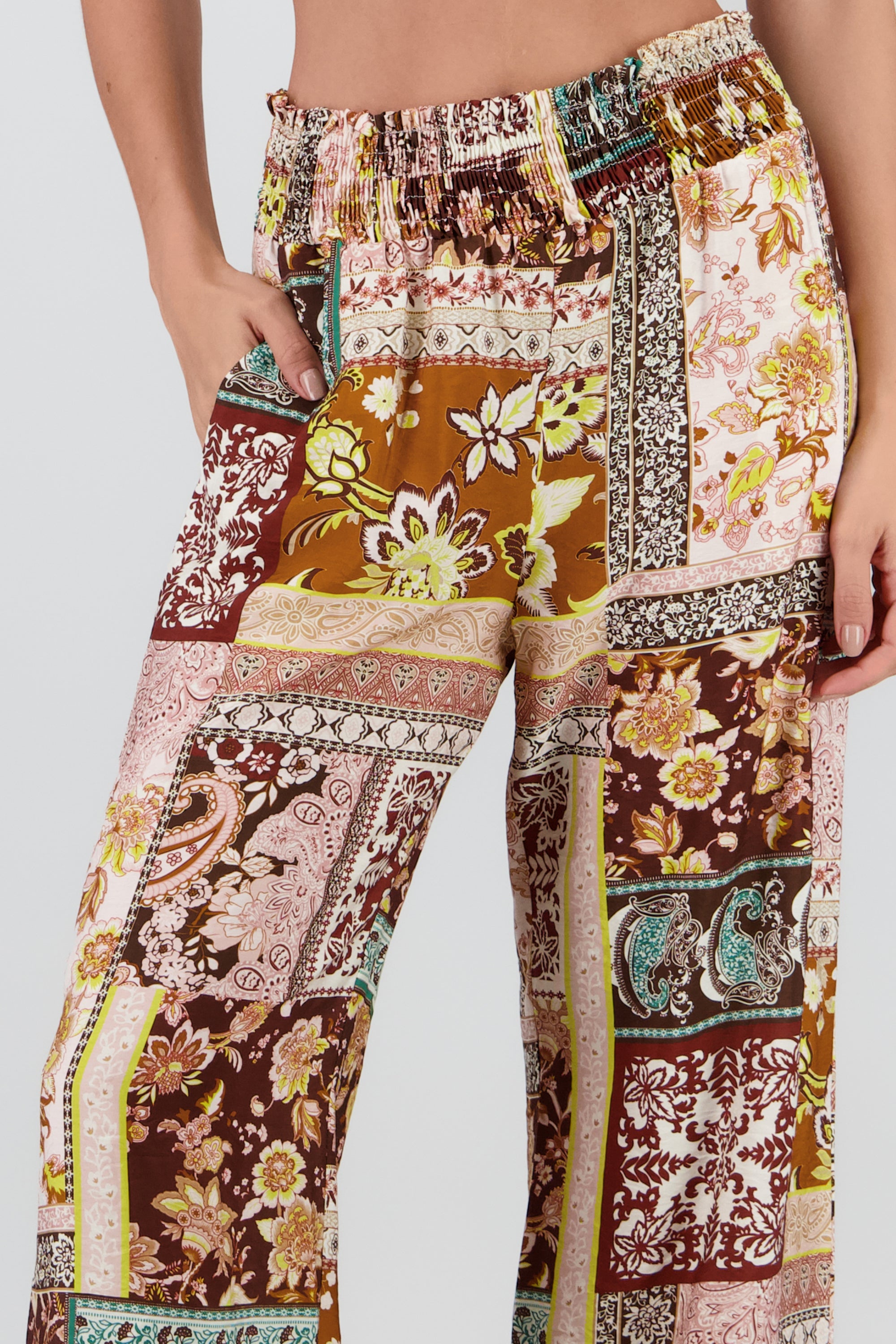 Pantalon amplio smock pretina VINO COMBO