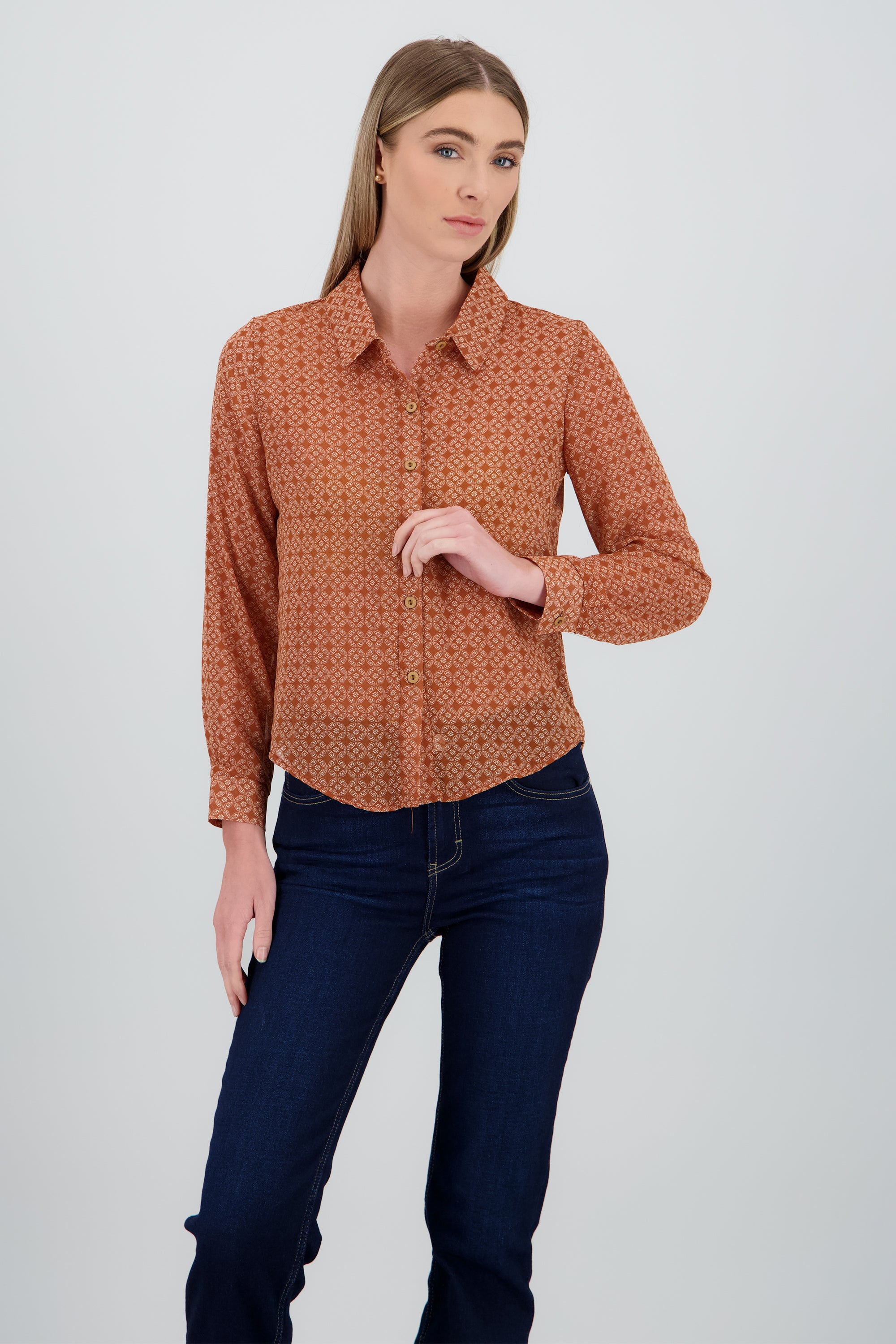 Camisa manga larga cuello botones NARANJA COMBO