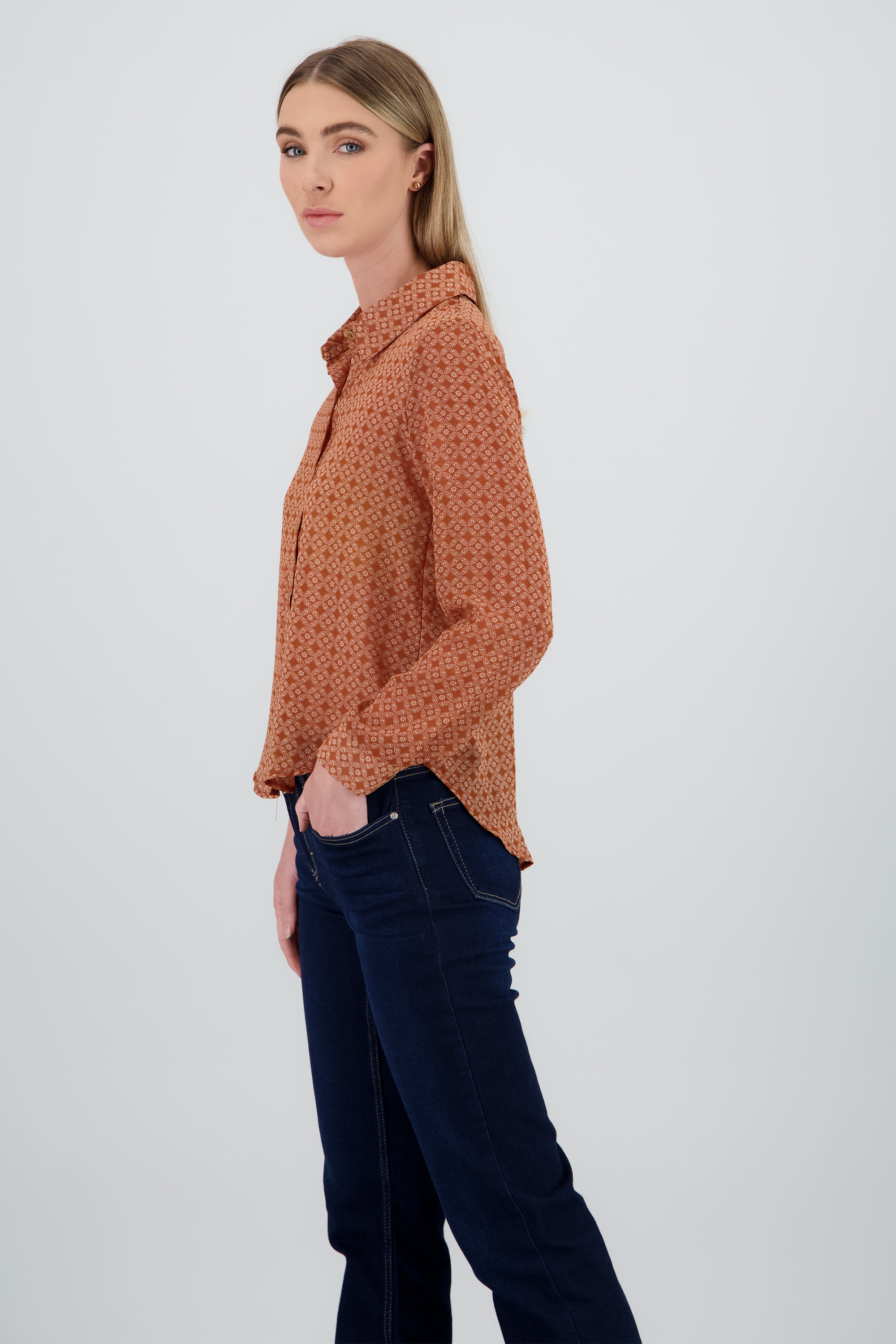 Camisa manga larga cuello botones NARANJA COMBO