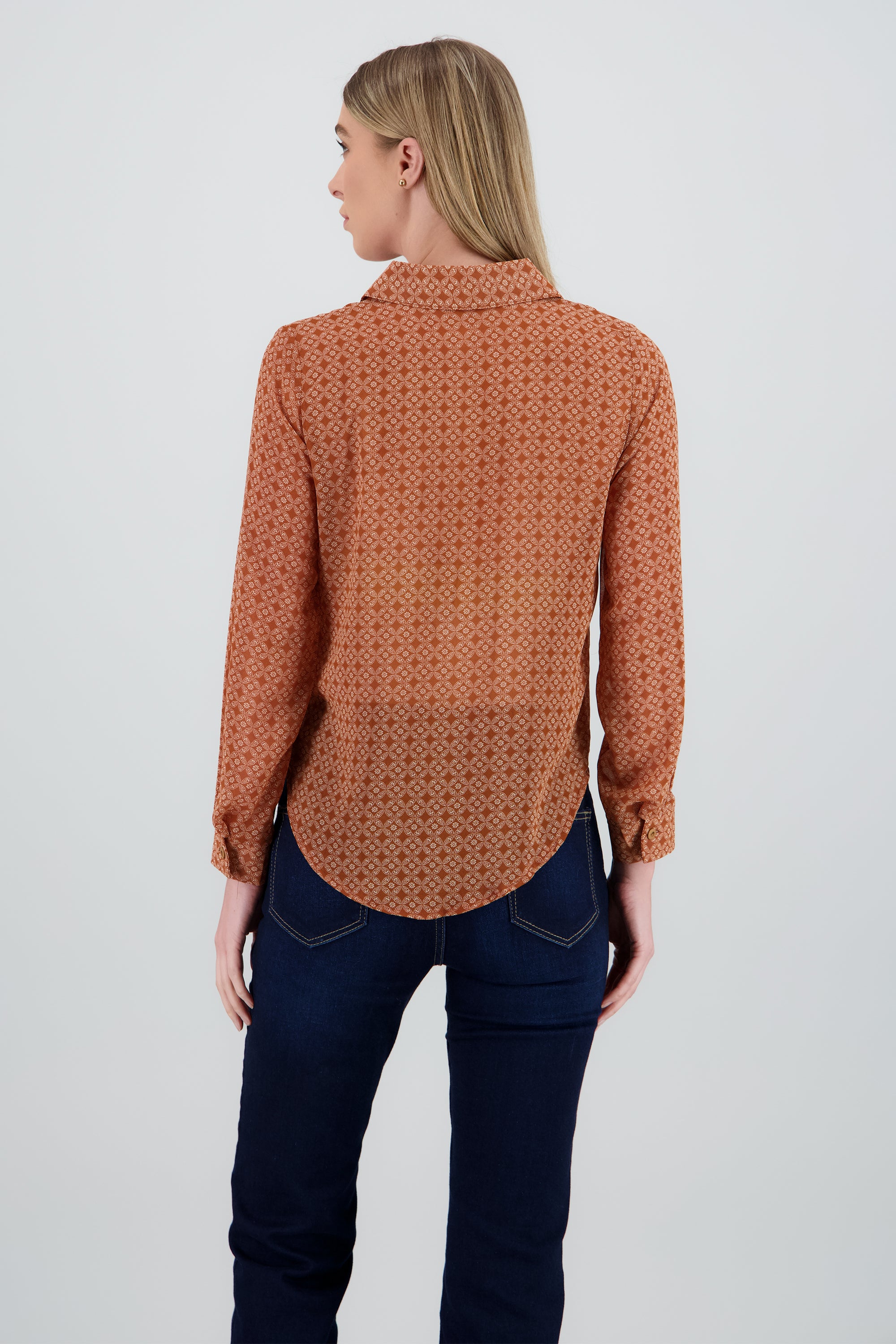 Camisa manga larga cuello botones NARANJA COMBO