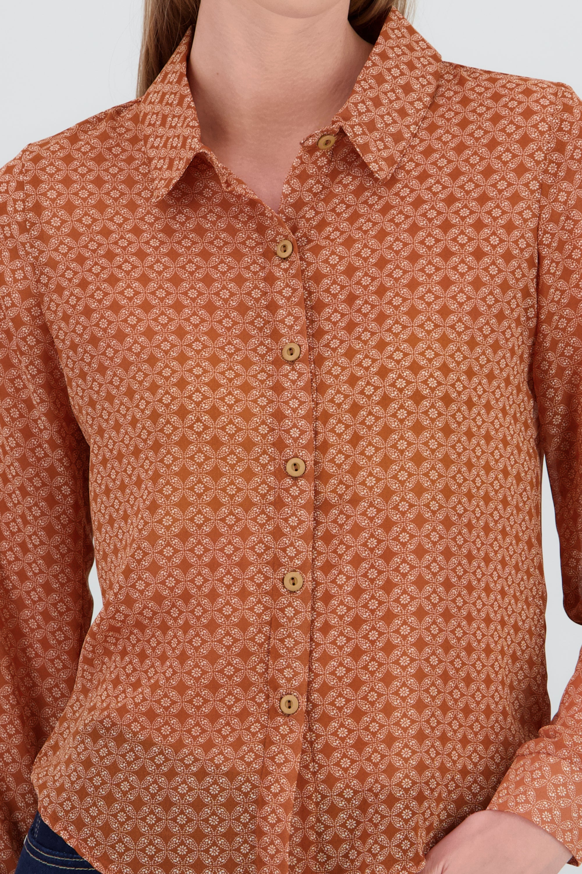 Camisa manga larga cuello botones NARANJA COMBO