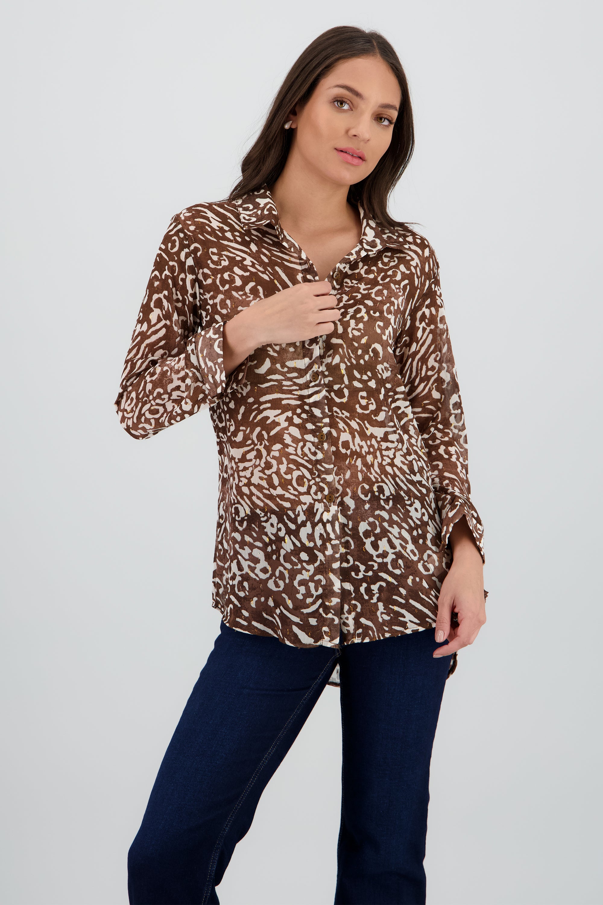 Camisa manga larga amplia detalle cuello CAFE COMBO