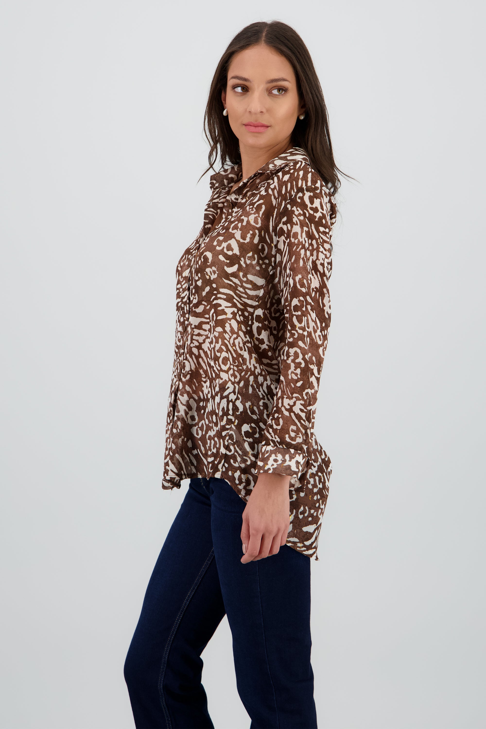 Camisa manga larga amplia detalle cuello CAFE COMBO