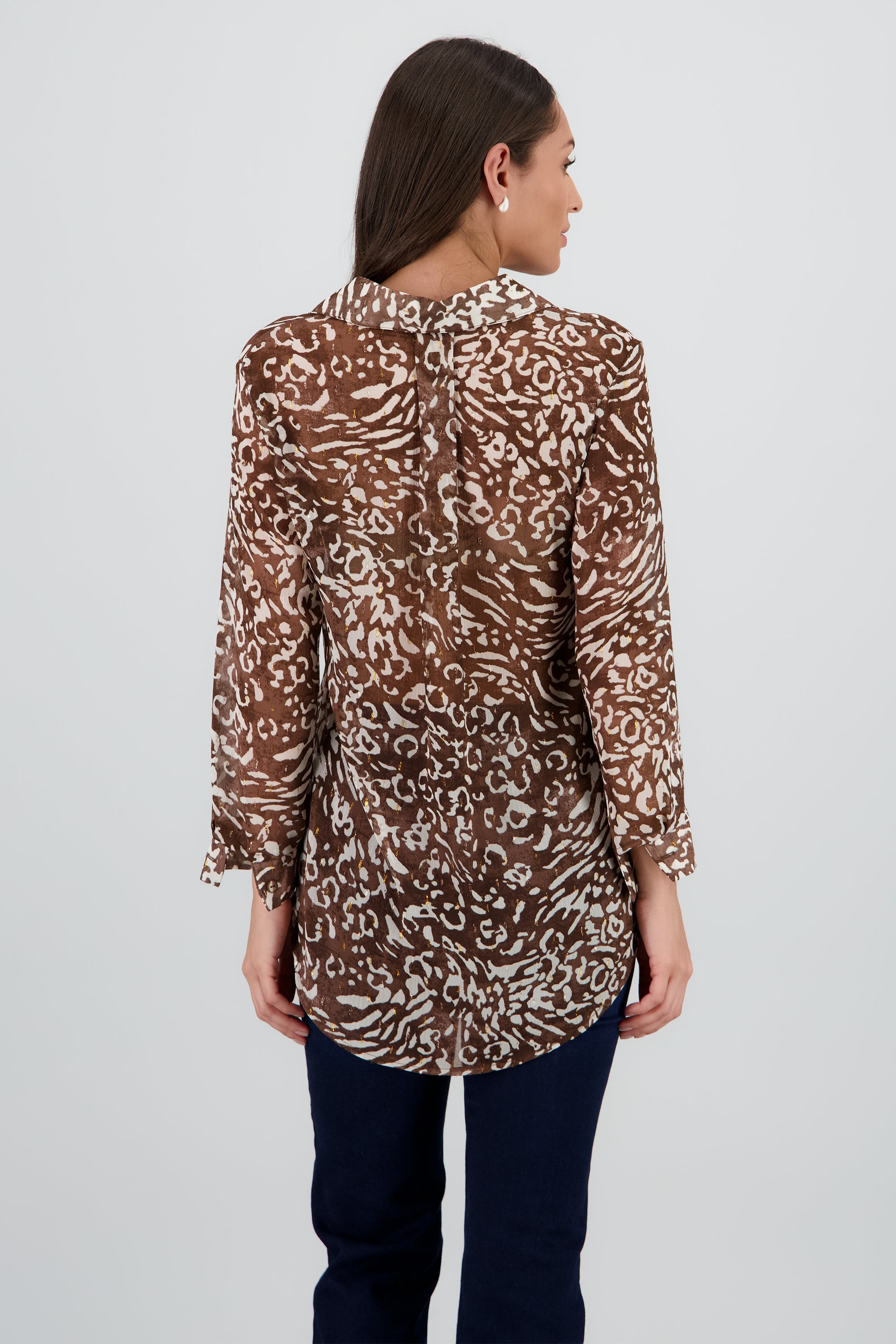 Camisa manga larga amplia detalle cuello CAFE COMBO