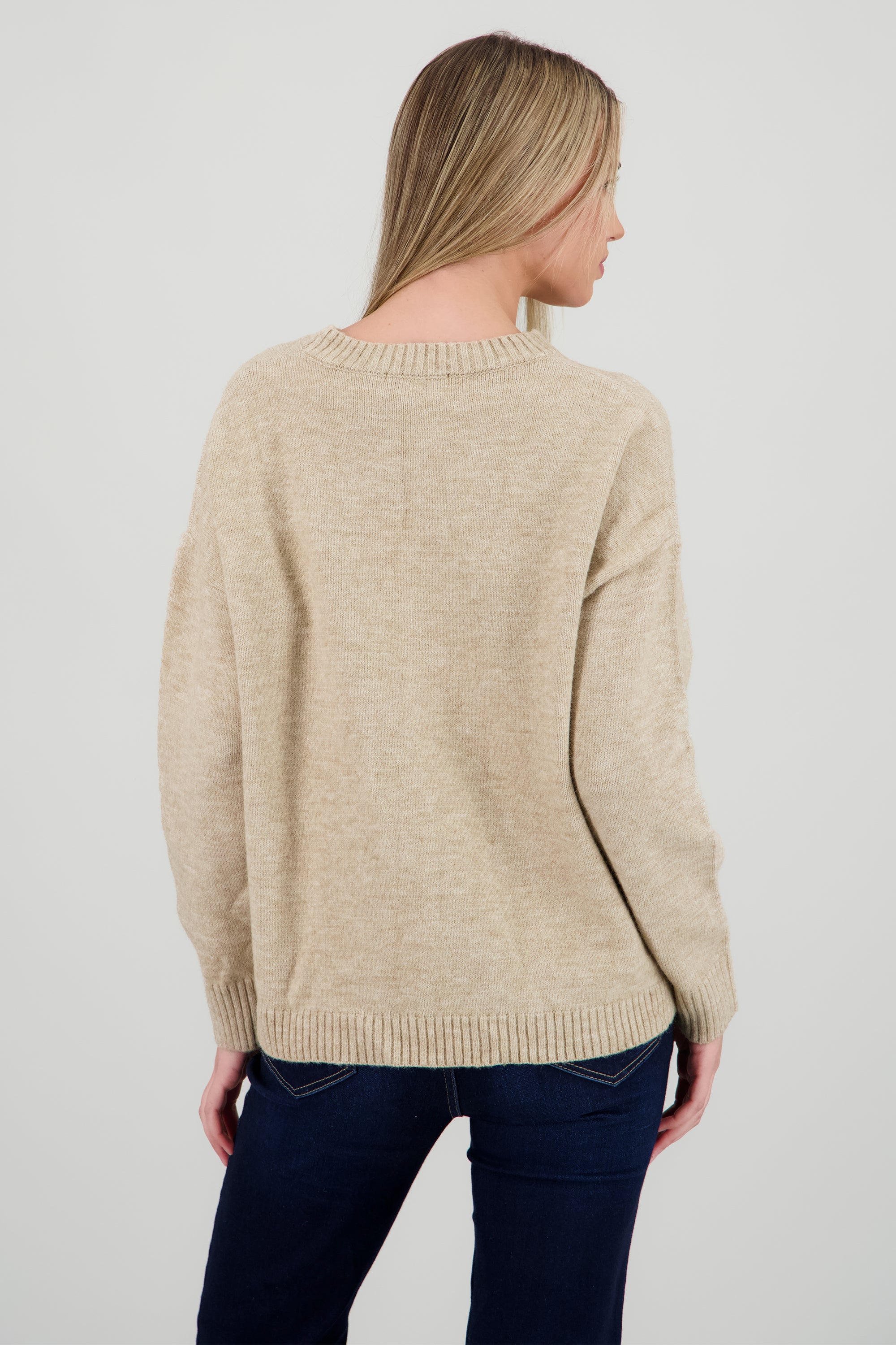 Sueter  cuello redondo liso BEIGE