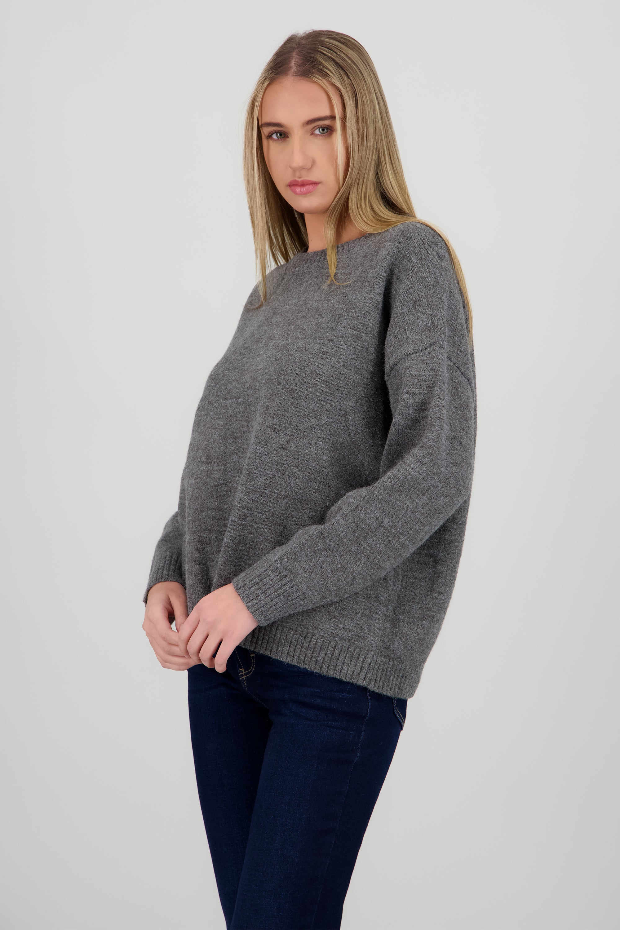 Sueter  cuello redondo liso GRIS JASPE