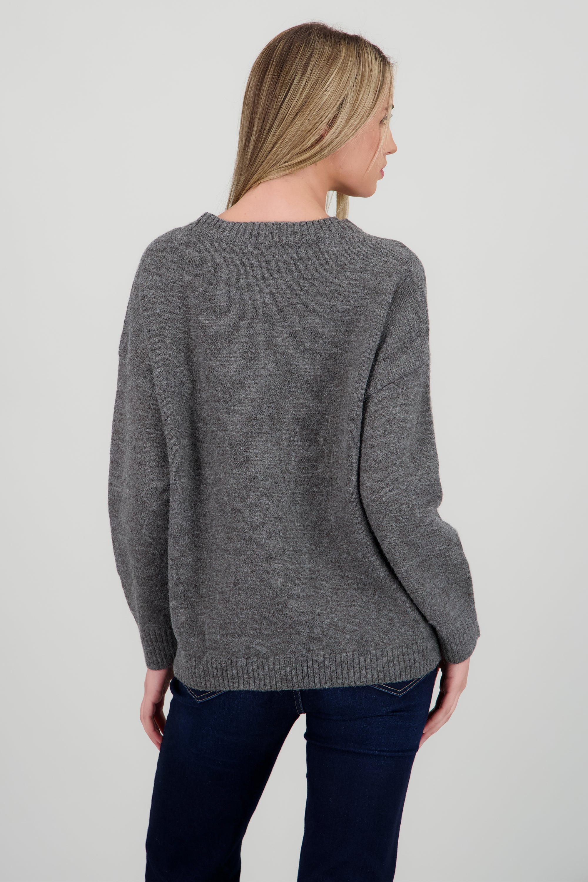 Sueter  cuello redondo liso GRIS JASPE
