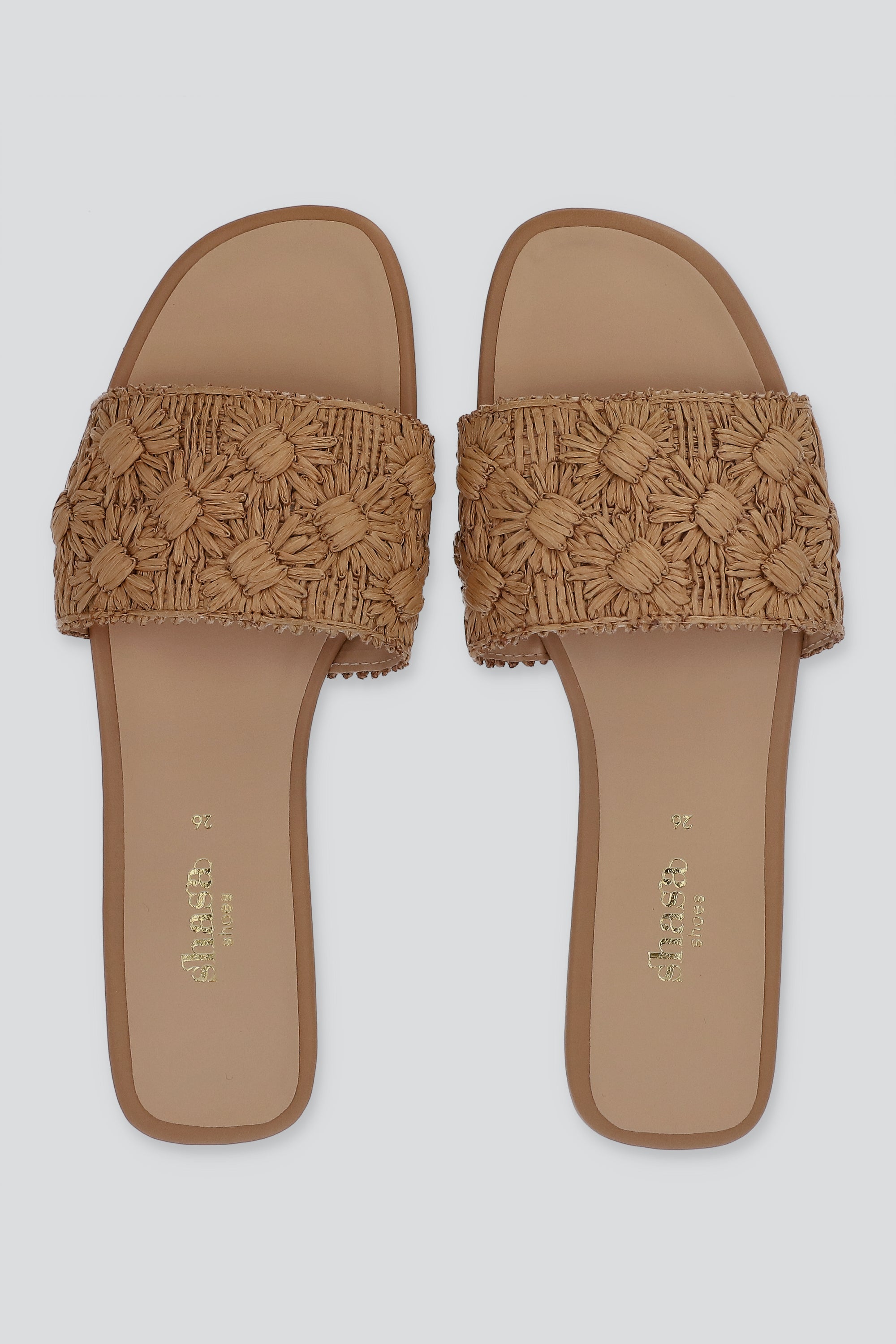 Sandalia tira ancha textura flores TAN