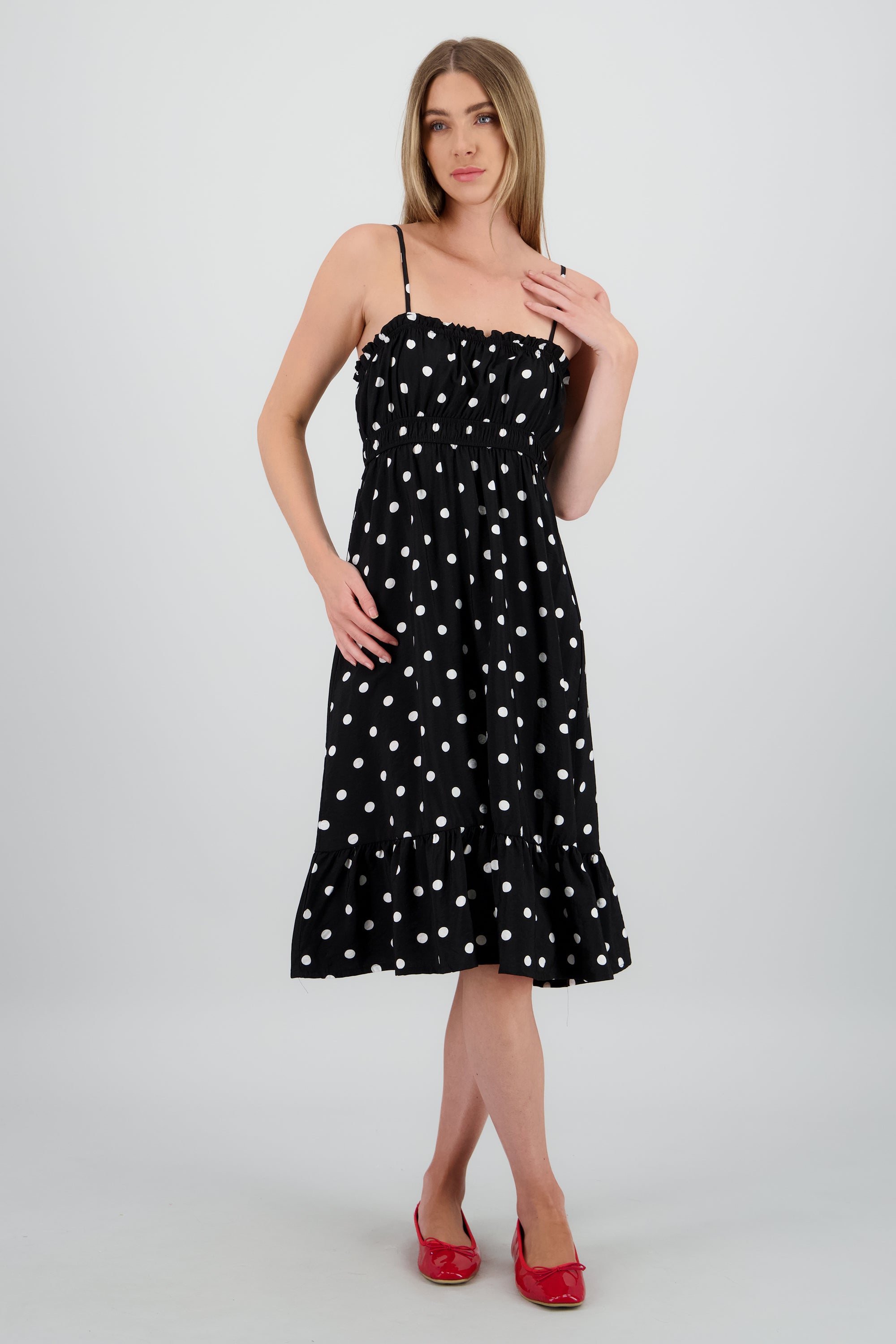 Vestido midi polkas tirantes NEGRO COMBO