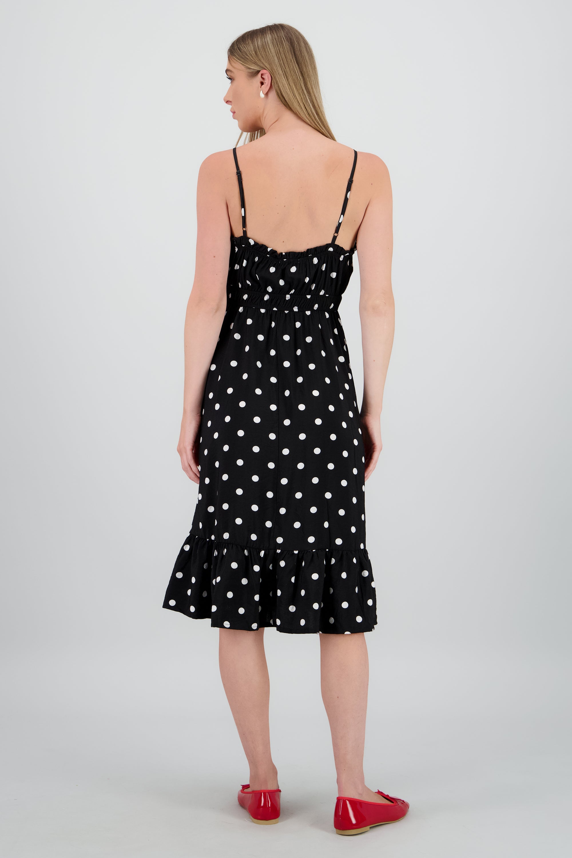 Vestido midi polkas tirantes NEGRO COMBO