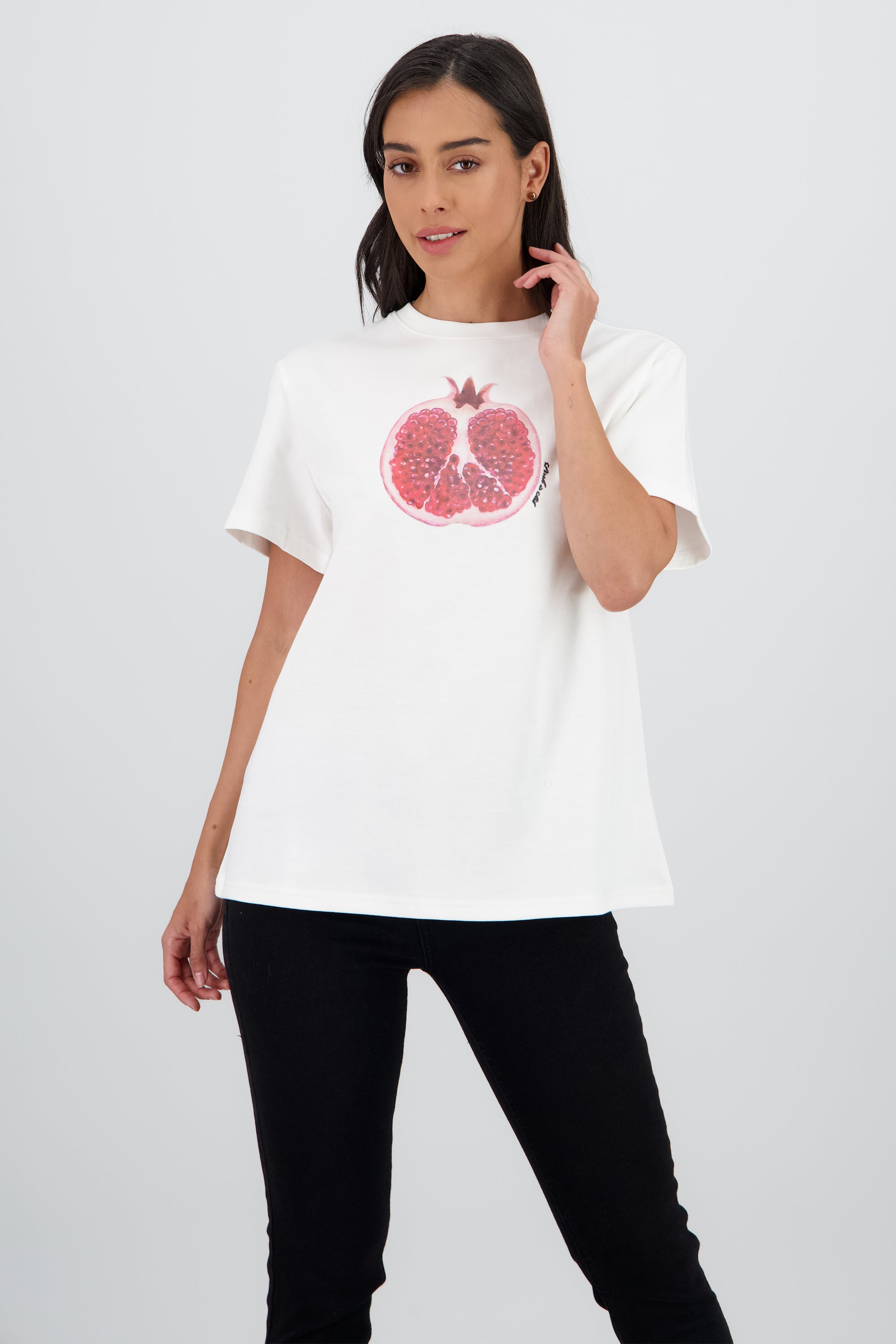 Playera oversize manga corta estampado granada BLANCO