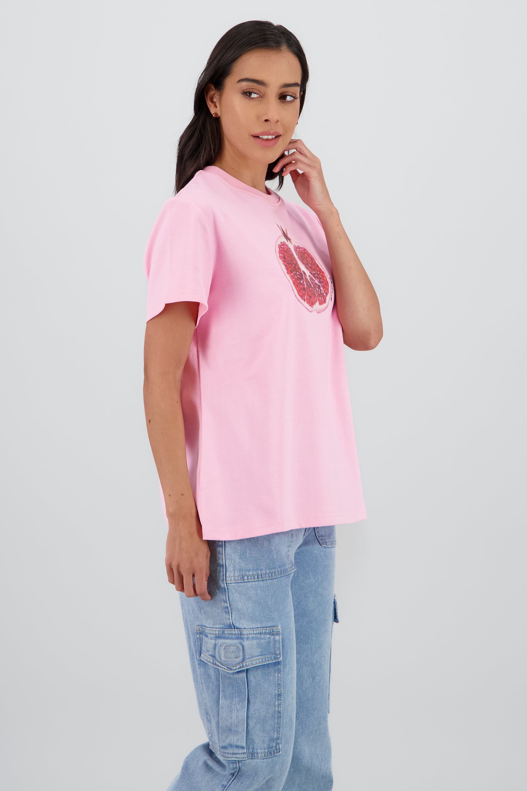 Playera oversize manga corta estampado granada ROSA