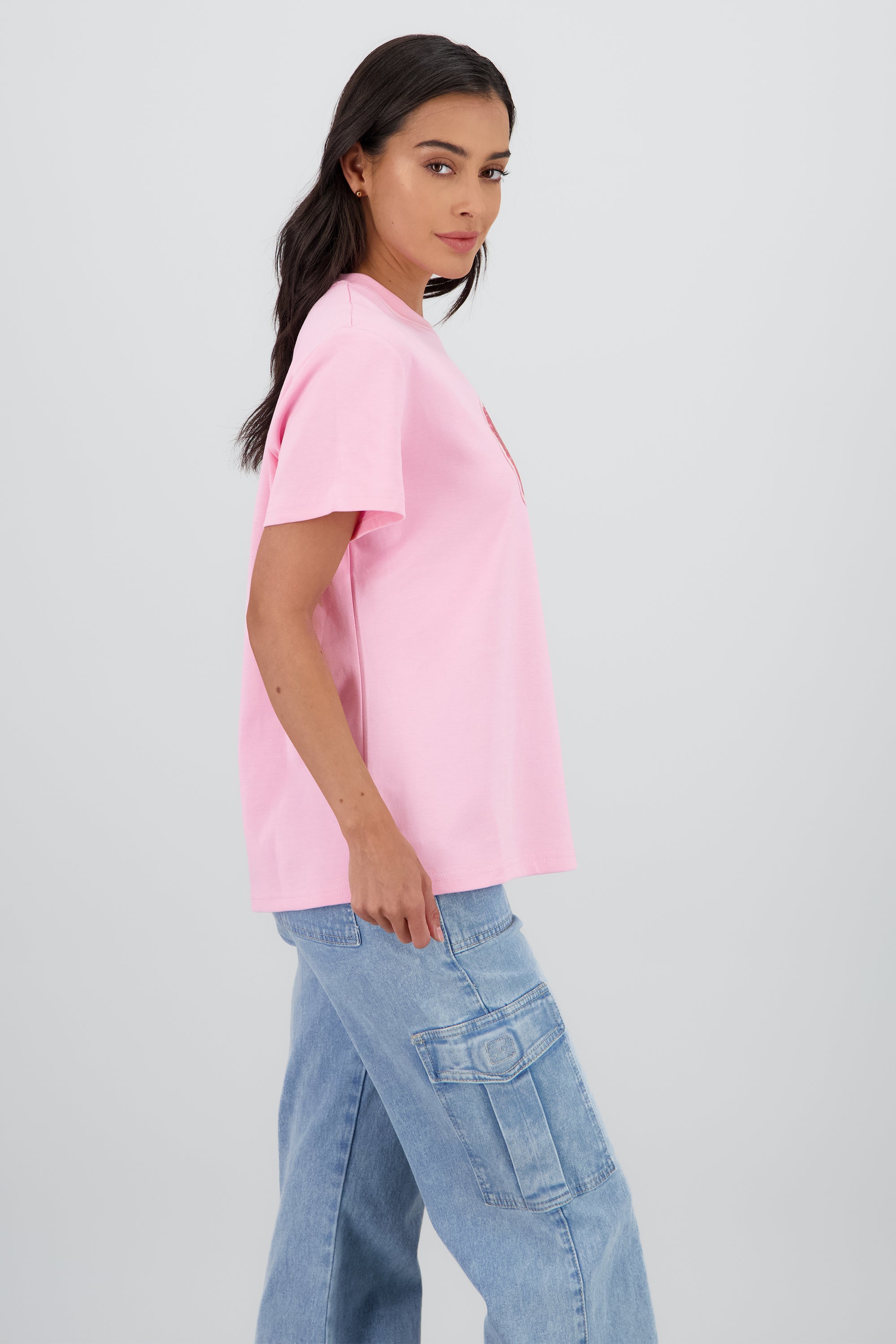 Playera oversize manga corta estampado granada ROSA