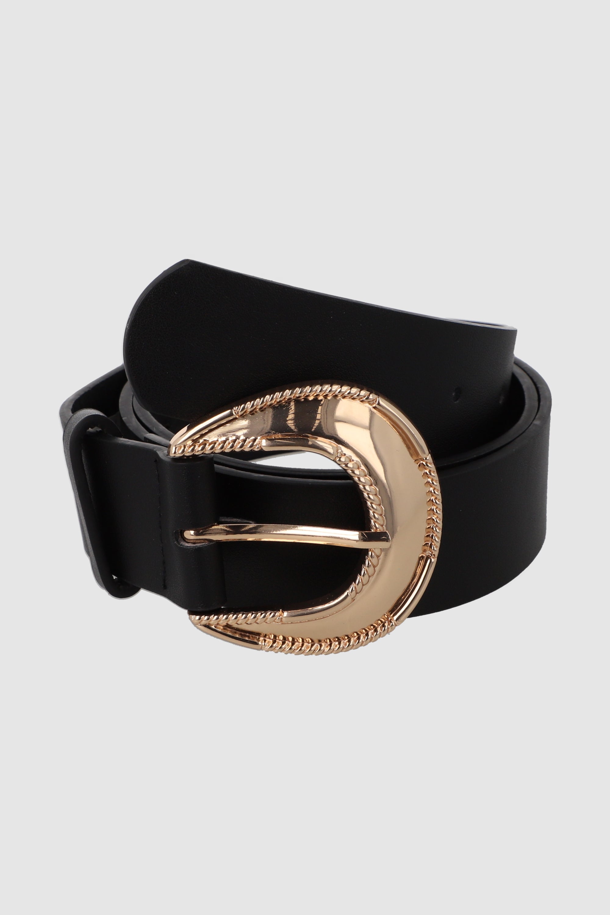 Cinturon liso hebilla metalica con relieve NEGRO