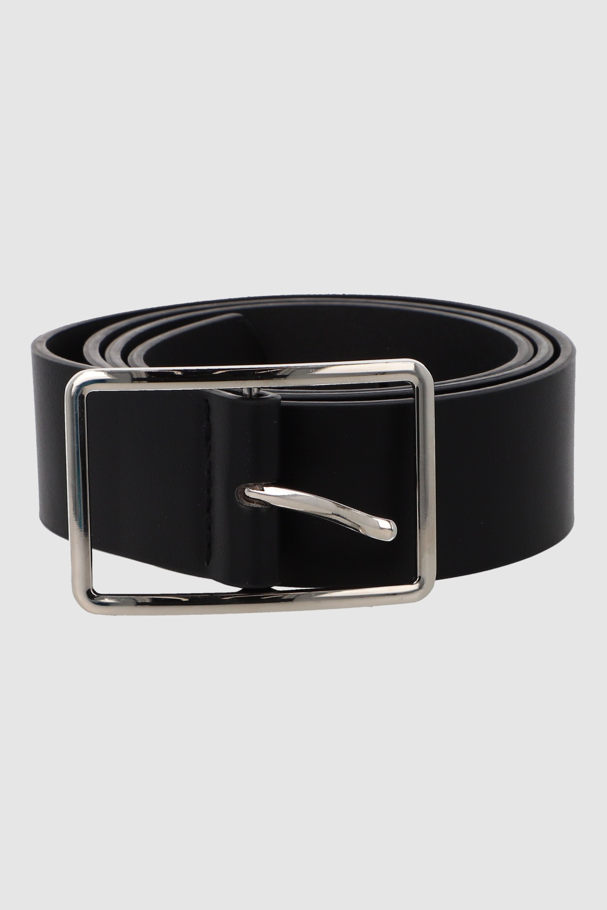 Cinturon liso hebilla delgada plateada NEGRO