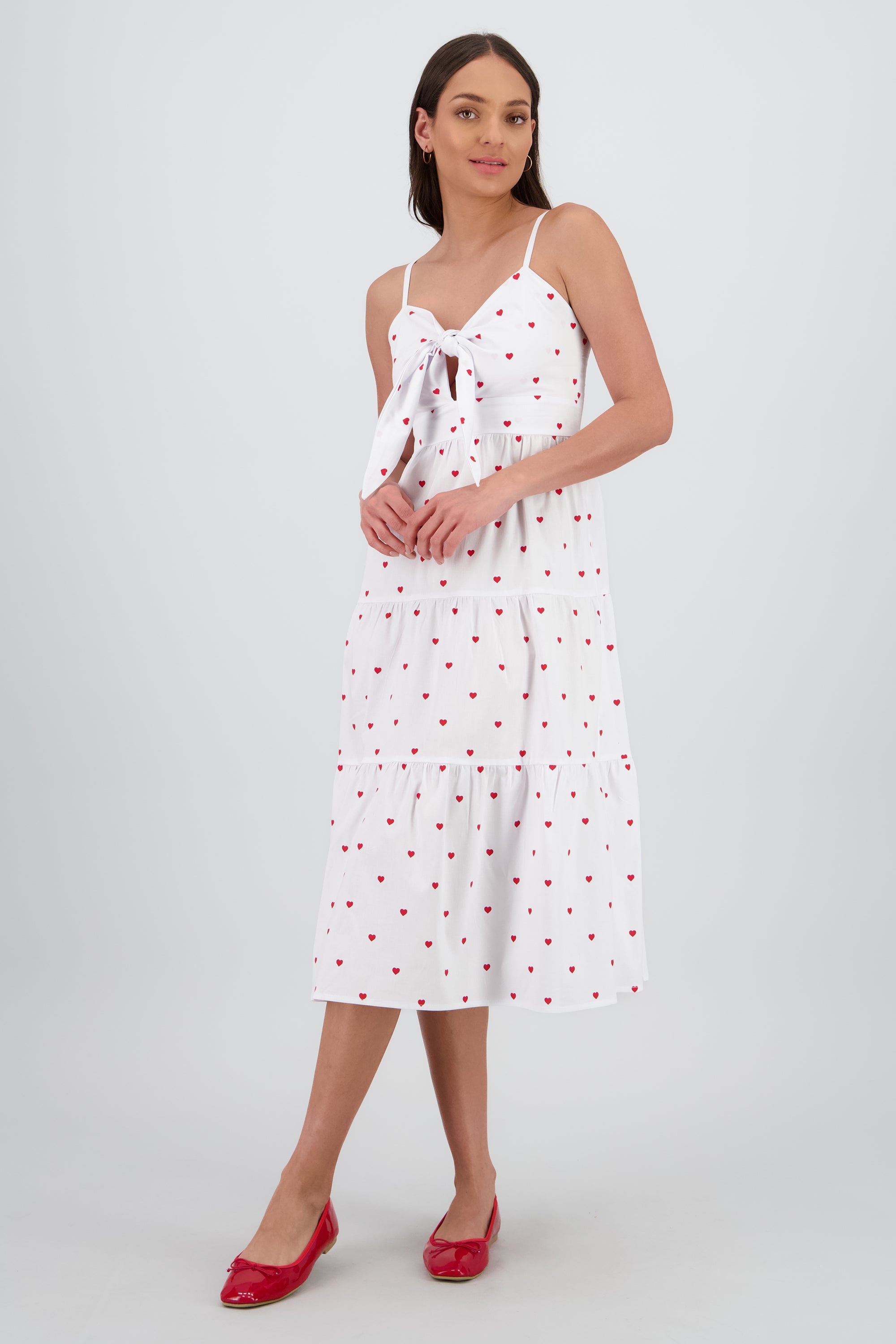 Vestido midi tirantes moño corazones BLANCO COMBO