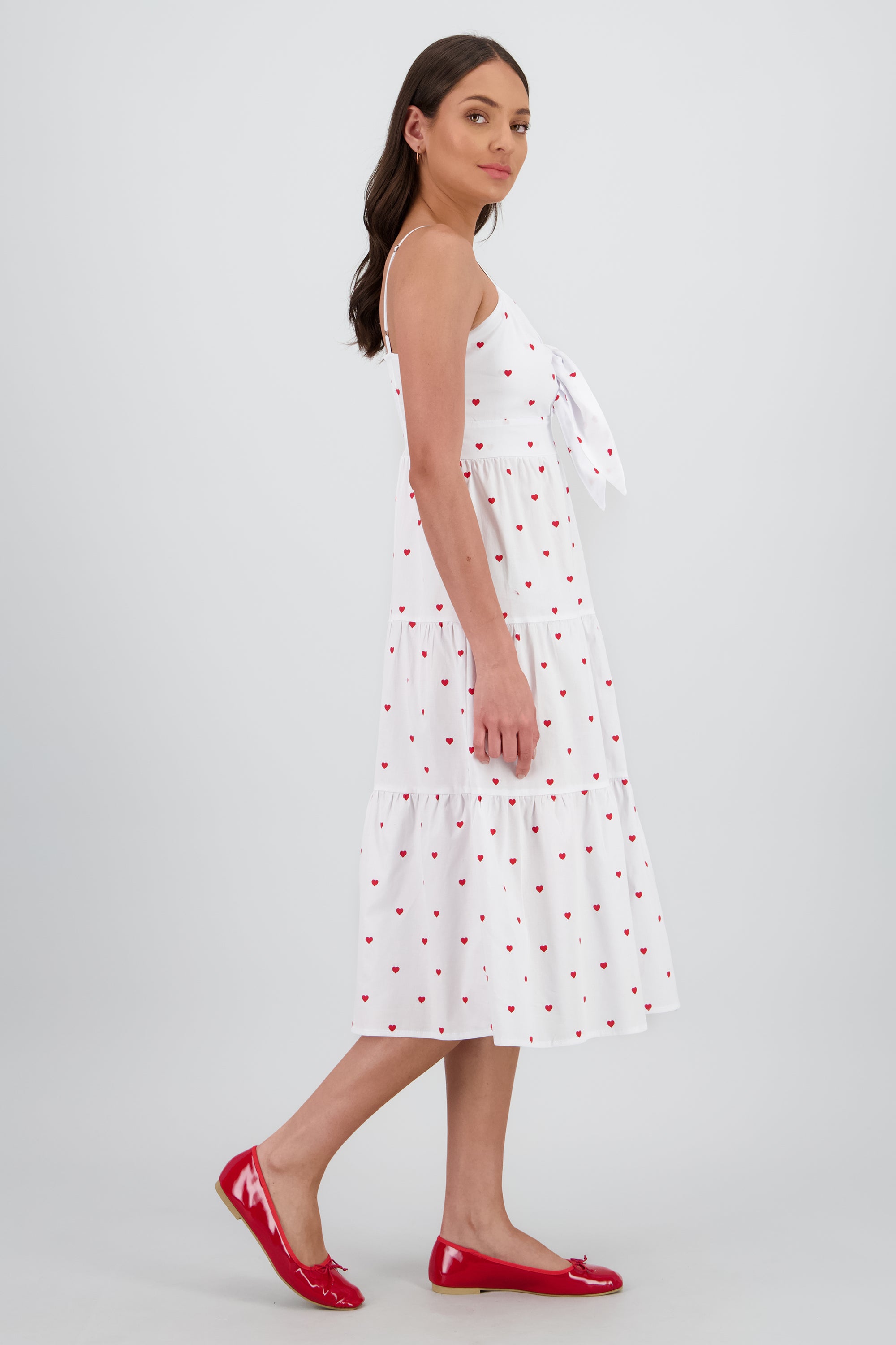 Vestido midi tirantes moño corazones BLANCO COMBO