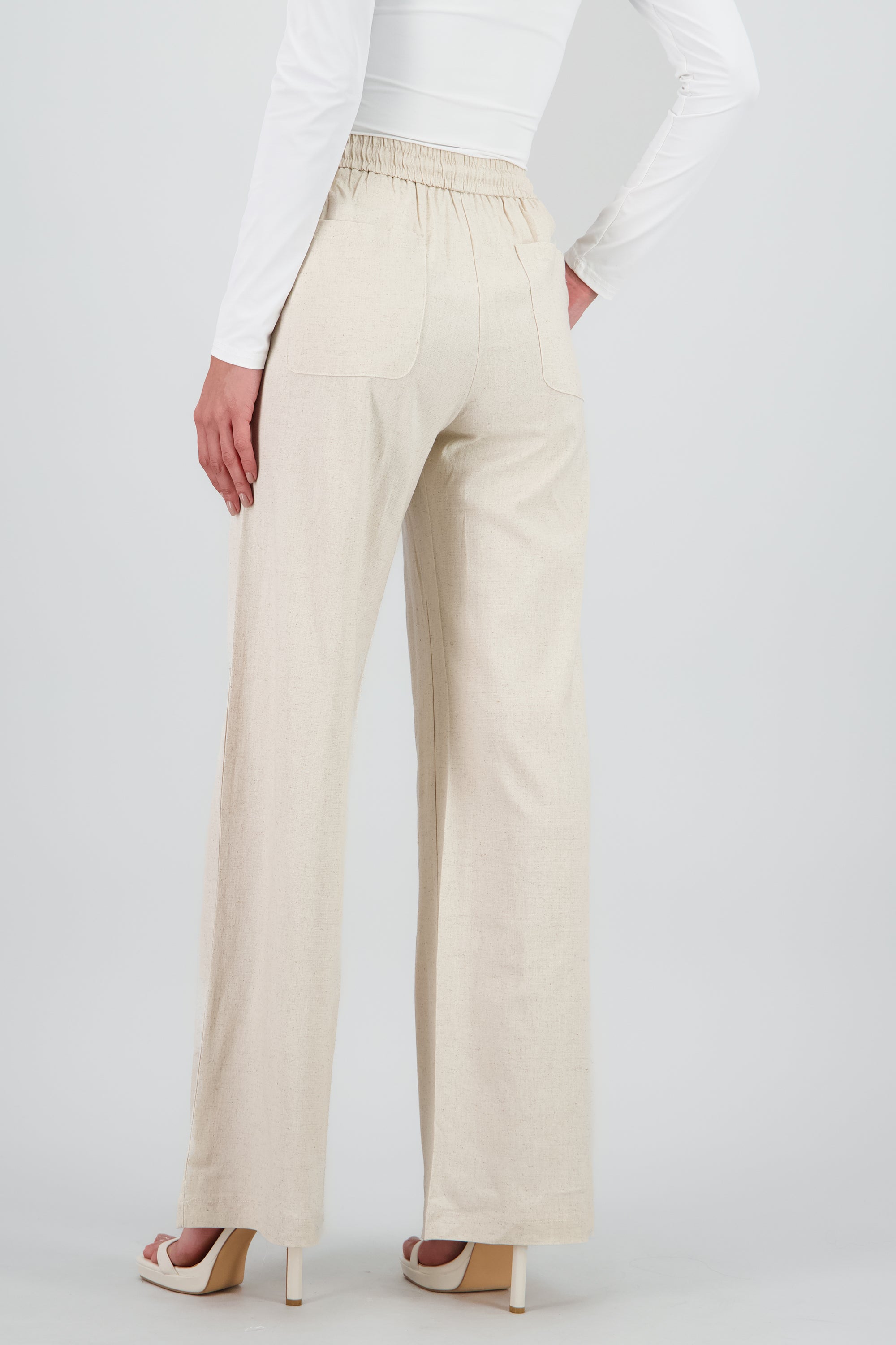 Pantalon recto liso detalle resorte jareta BEIGE