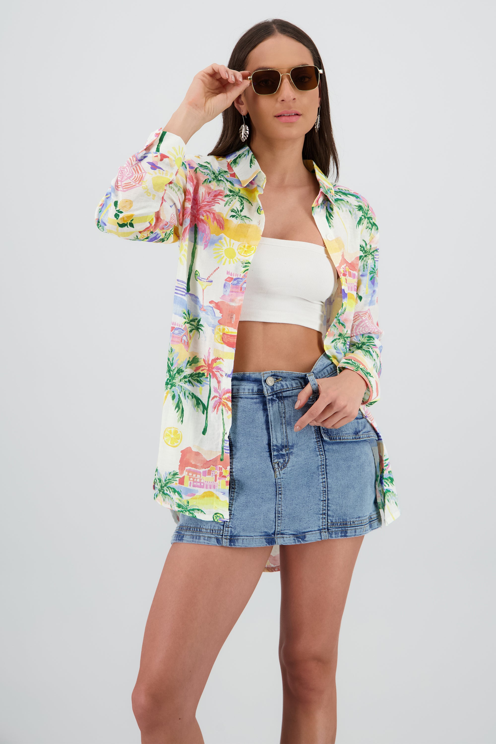 Camisa manga larga oversize detalle botones BLANCO COMBO