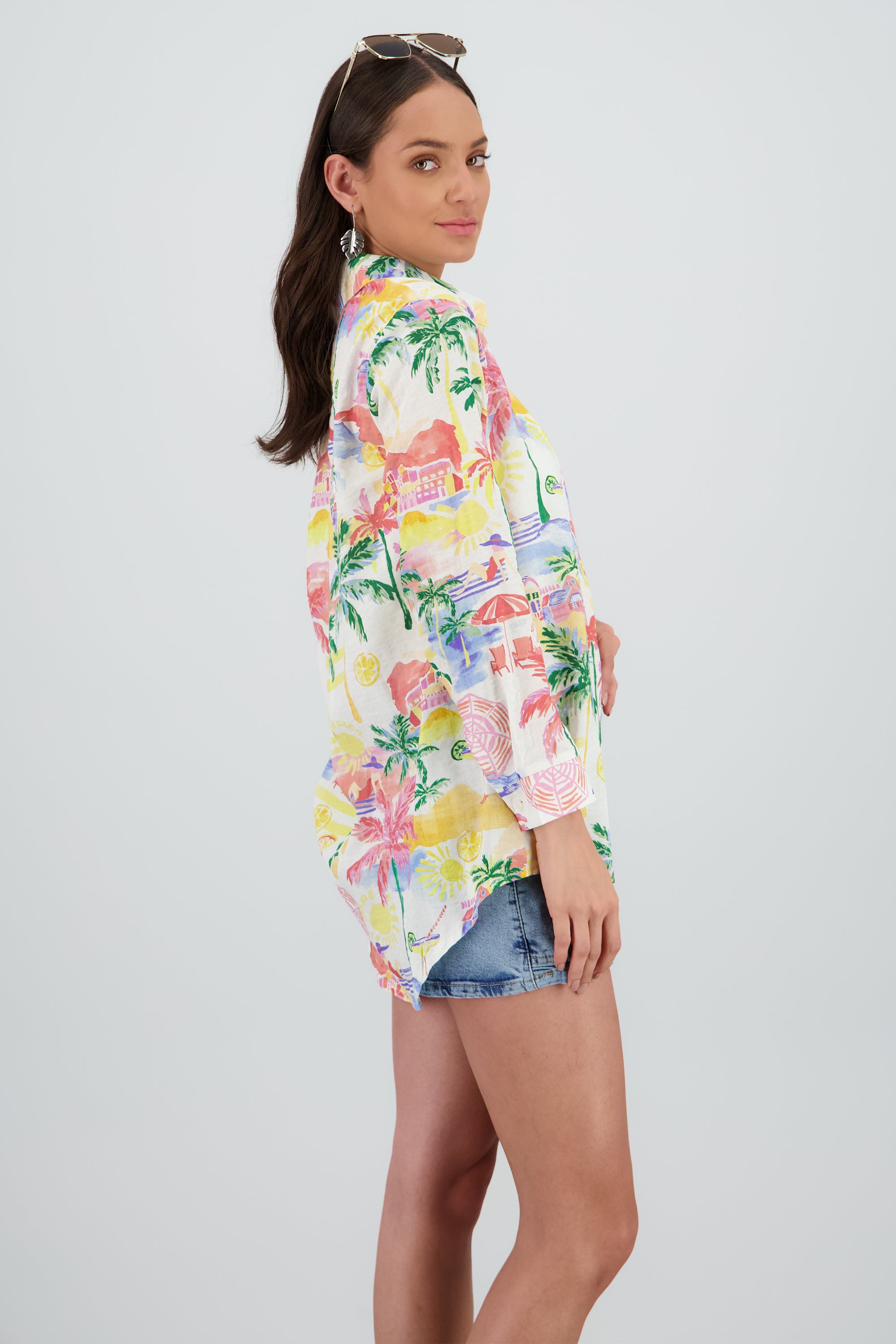 Camisa manga larga oversize detalle botones BLANCO COMBO