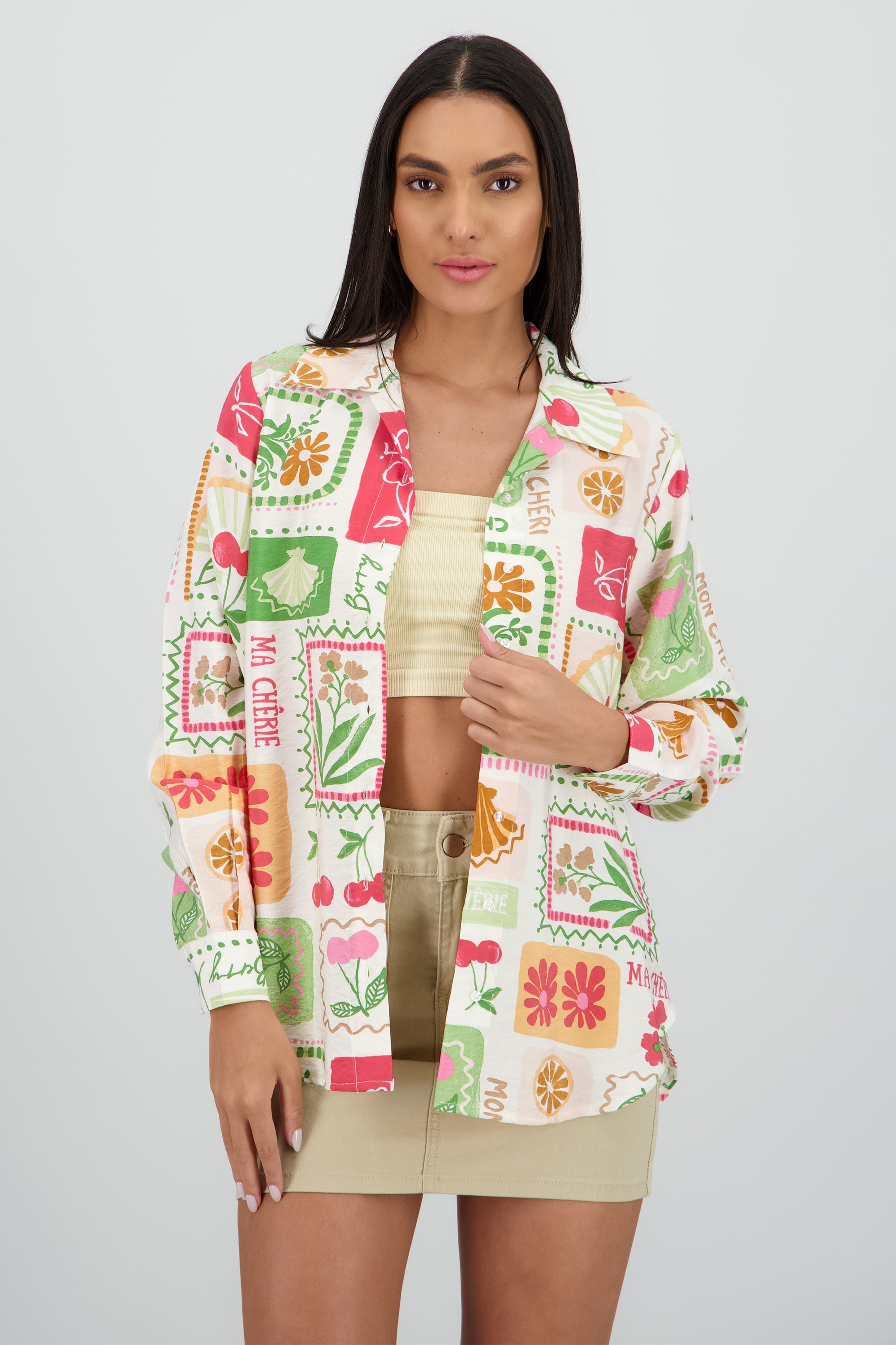 Camisa oversize manga larga detalle botones MULTICOLOR