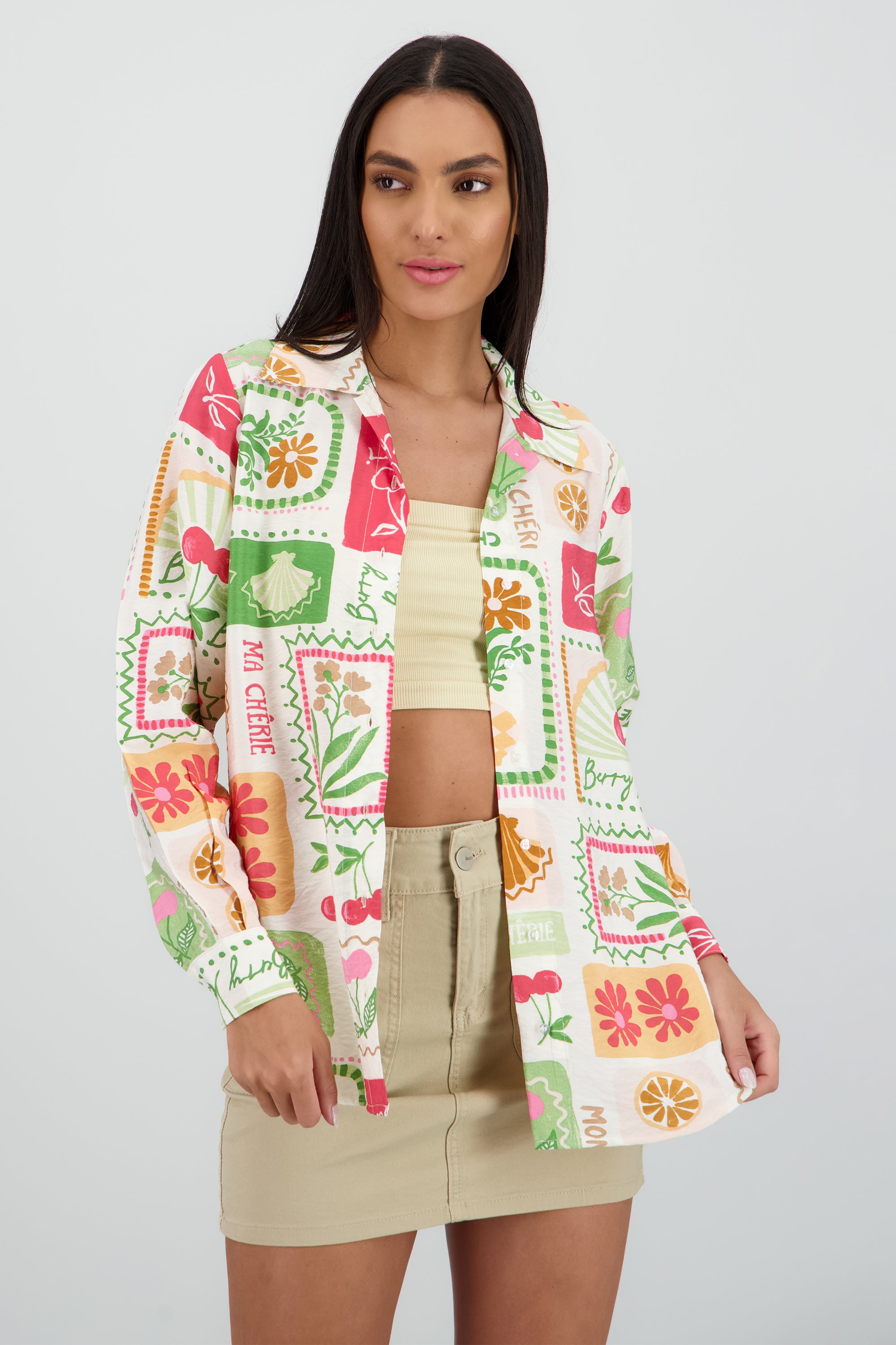 Camisa oversize manga larga detalle botones MULTICOLOR