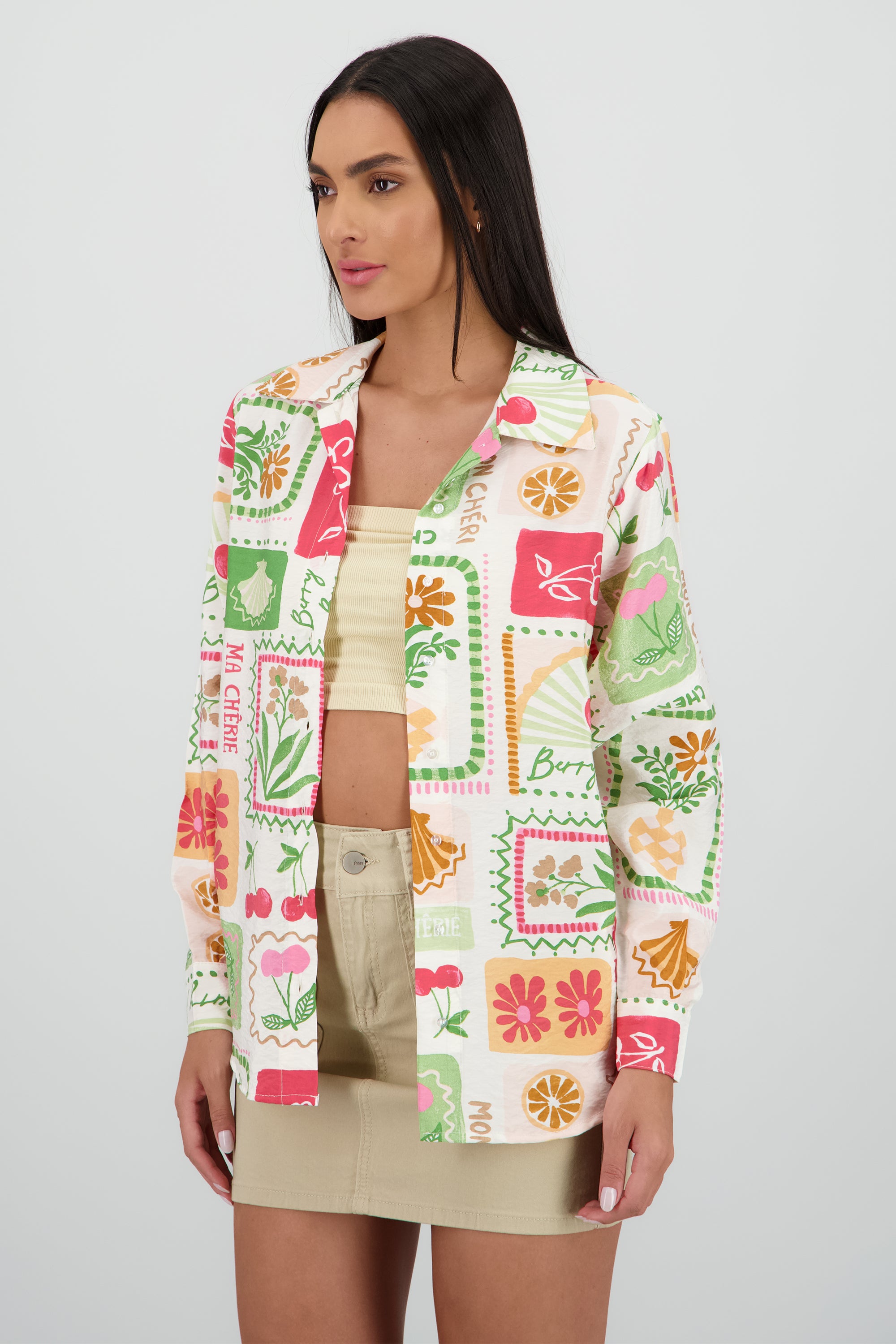 Camisa oversize manga larga detalle botones MULTICOLOR