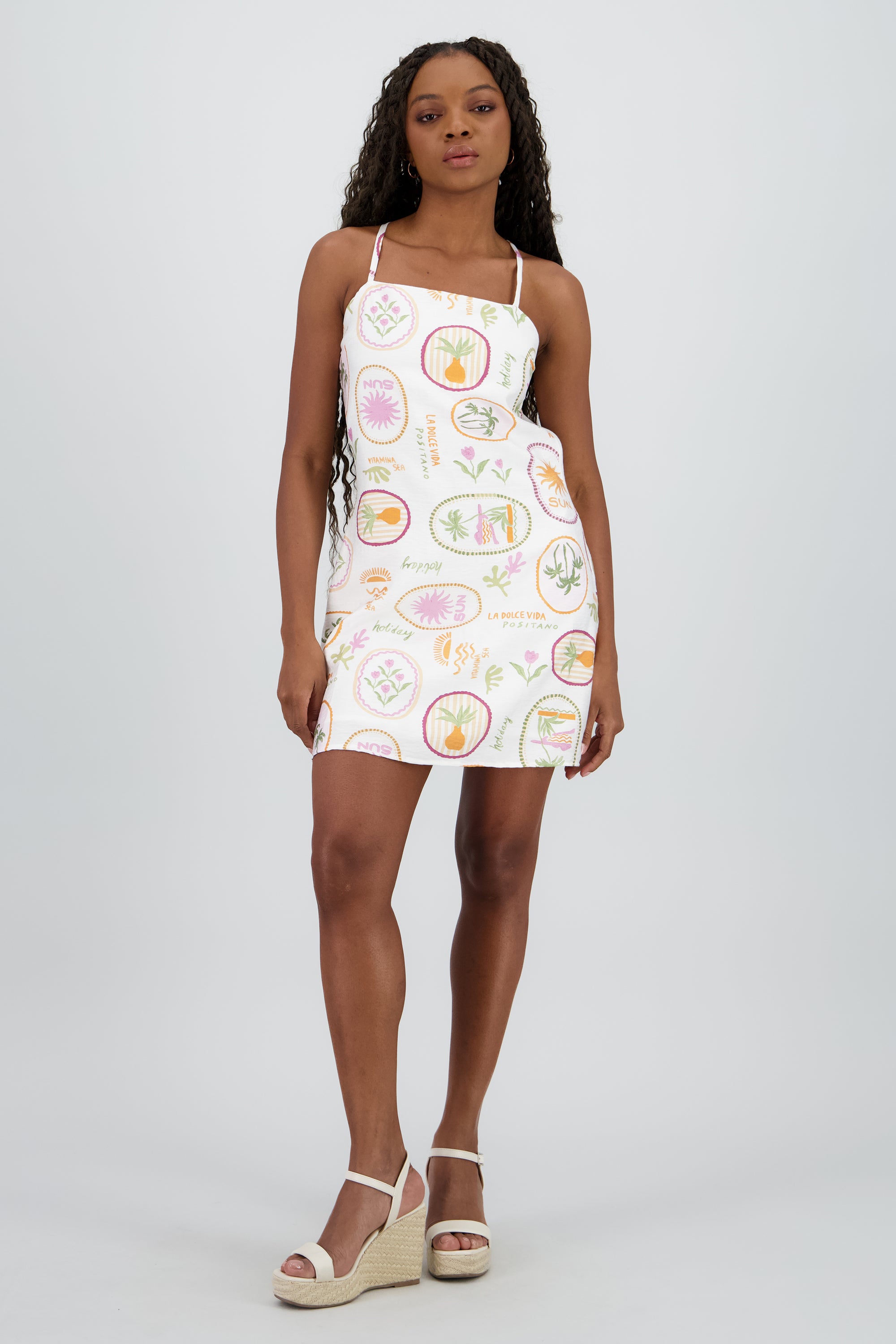 Vestido escote cuadrado espalda descubierta BLANCO COMBO