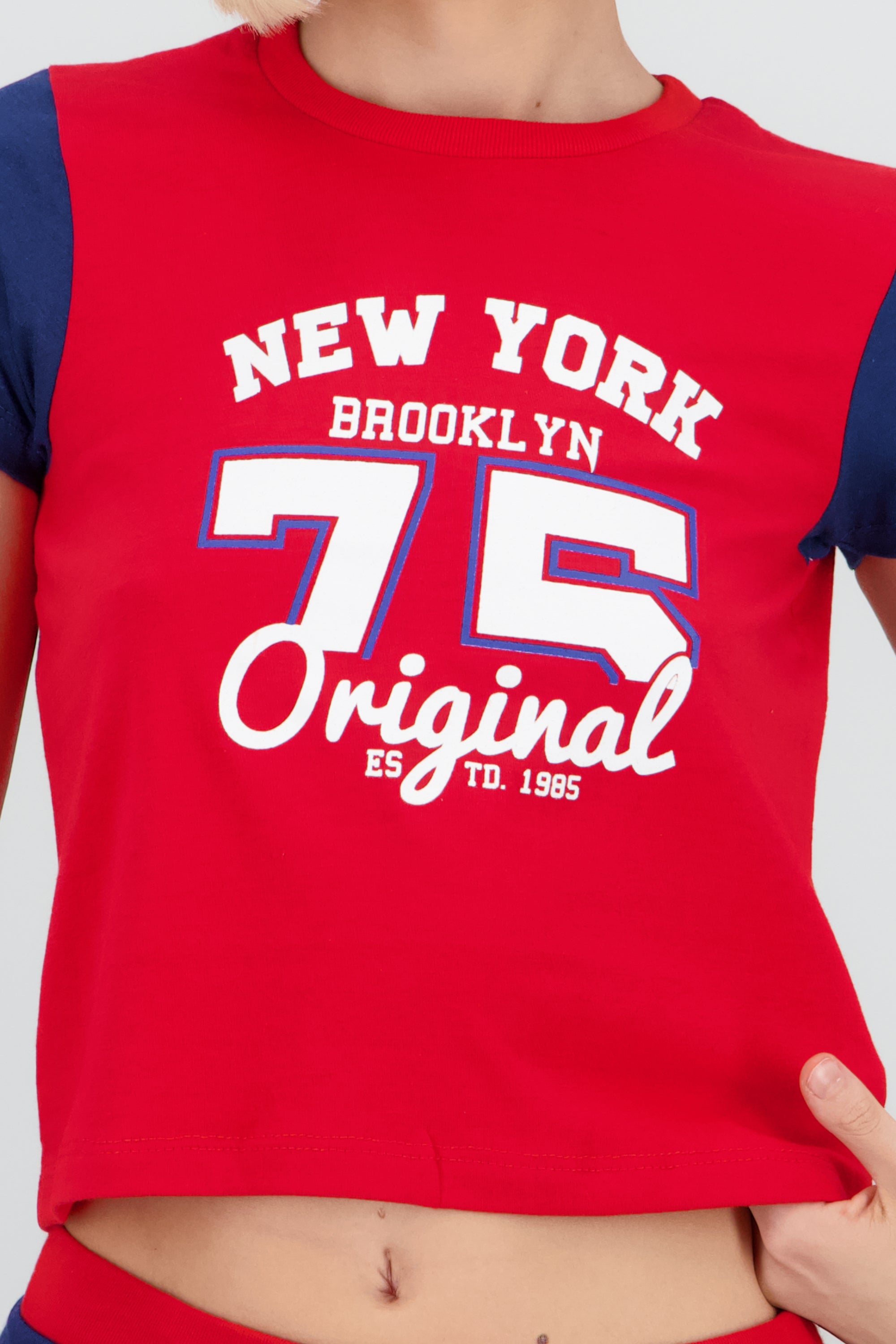 Playera color block estampado ROJO COMBO