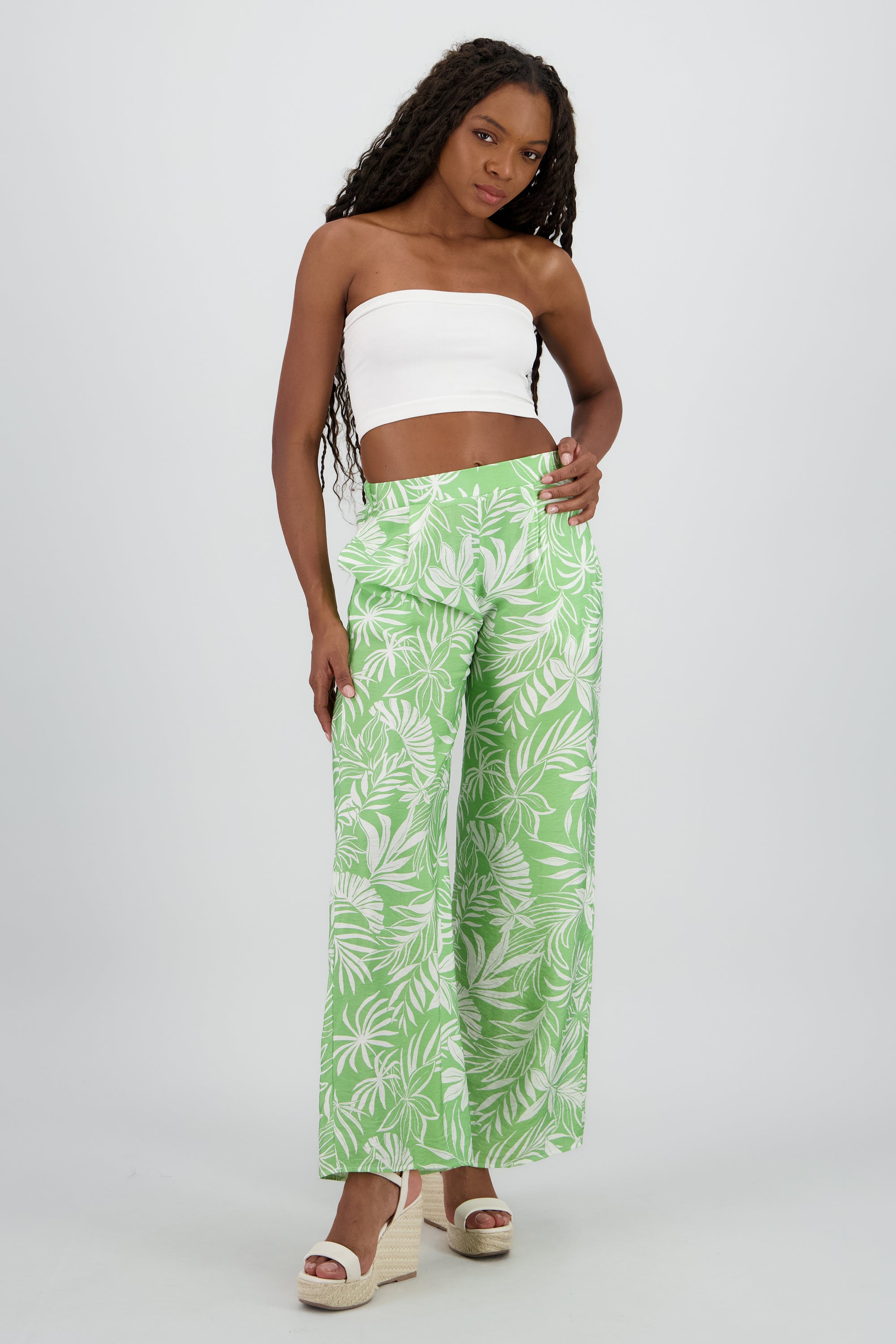 Pantalon fluido amplio estampado VERDE COMBO