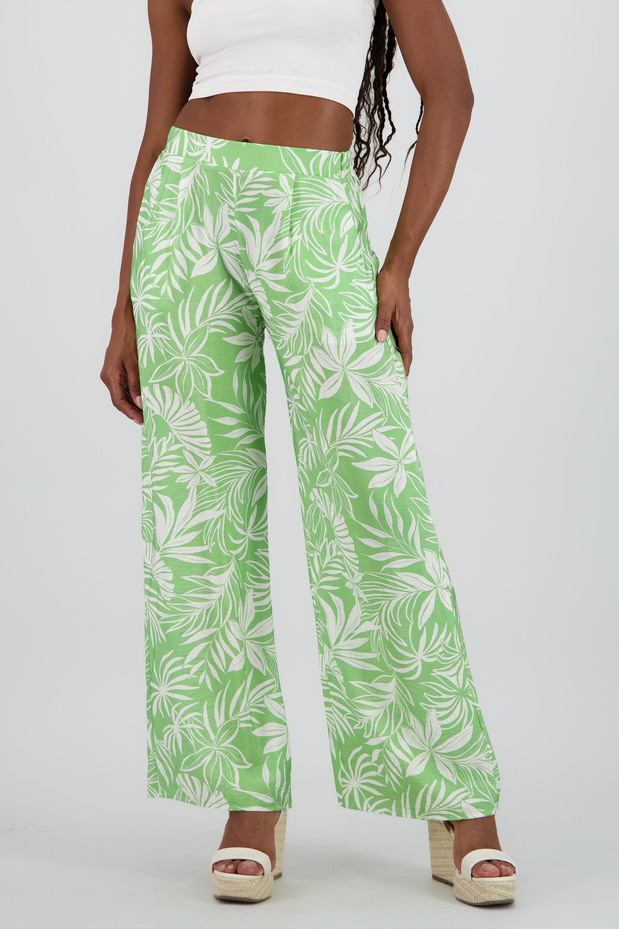 Pantalon fluido amplio estampado VERDE COMBO