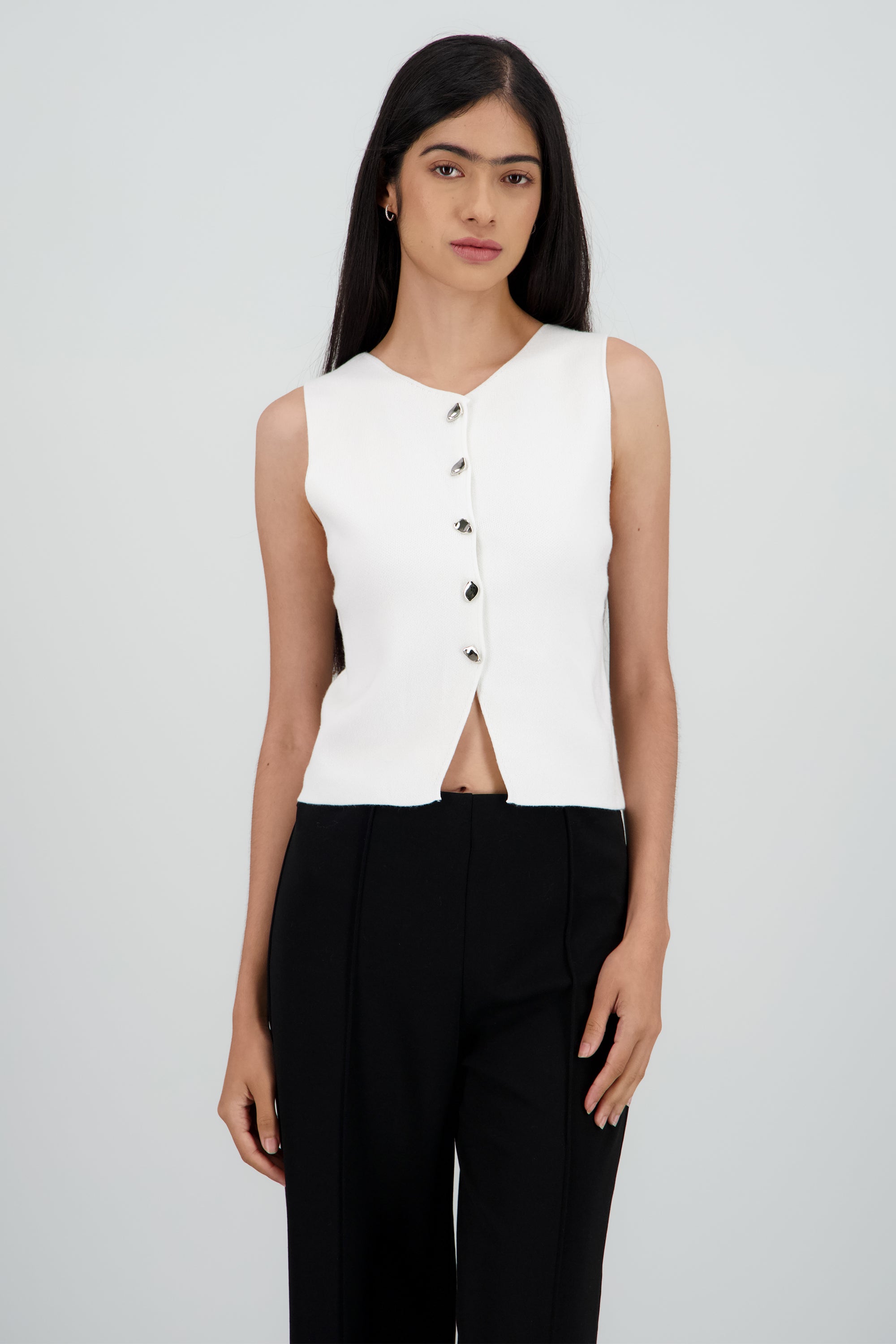 Top tejido con detalle de botones BLANCO